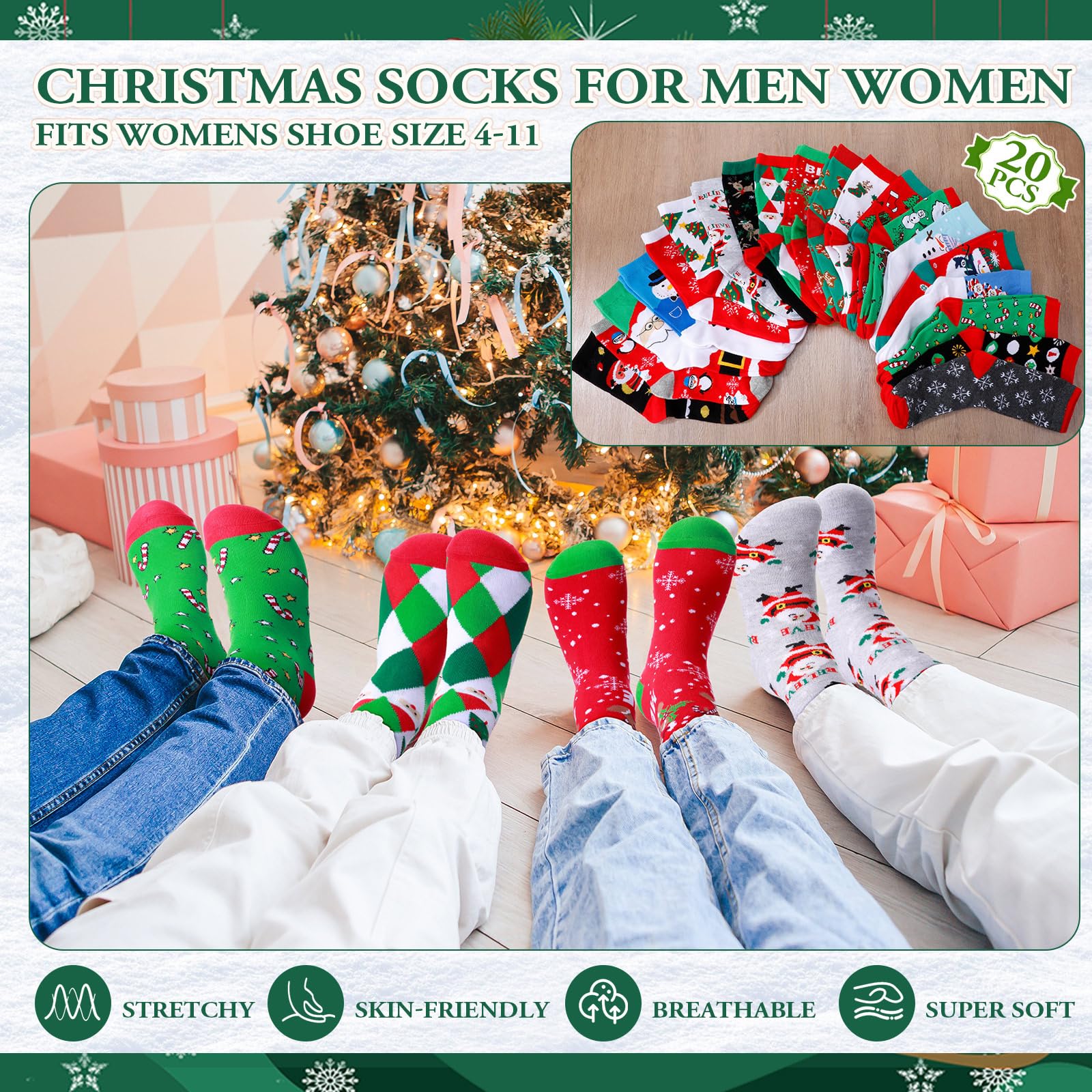 Shihanee 40 Pcs Christmas Gifts Bulk Sets for Women 20 Xmas Canvas Makeup Bags 20 Winter Crew Socks Cute Cosmetic Bags and Socks Xmas Gifts Ideal for Adults Coworker Employee Christmas Party Favors - Medaid International