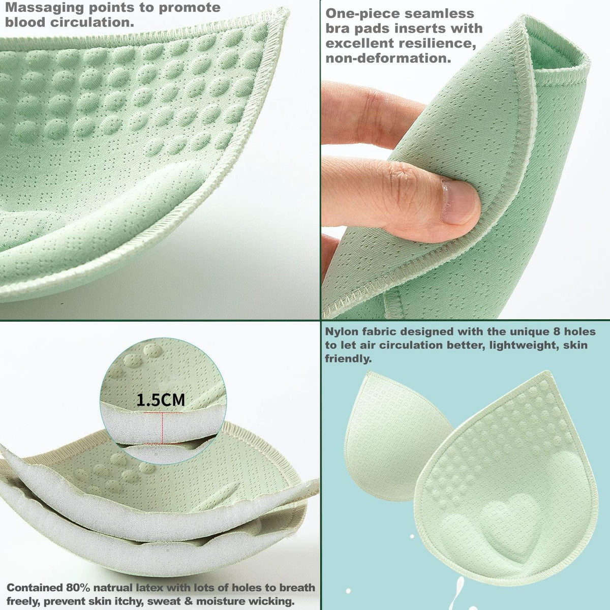 KASTWAVE Bra Pads Inserts, 5 Pairs Latex Bras Inserts for Sports Bras, Latex Bras Inserts Removable for Women's Sports Cups Bra or Swimsuit Insert