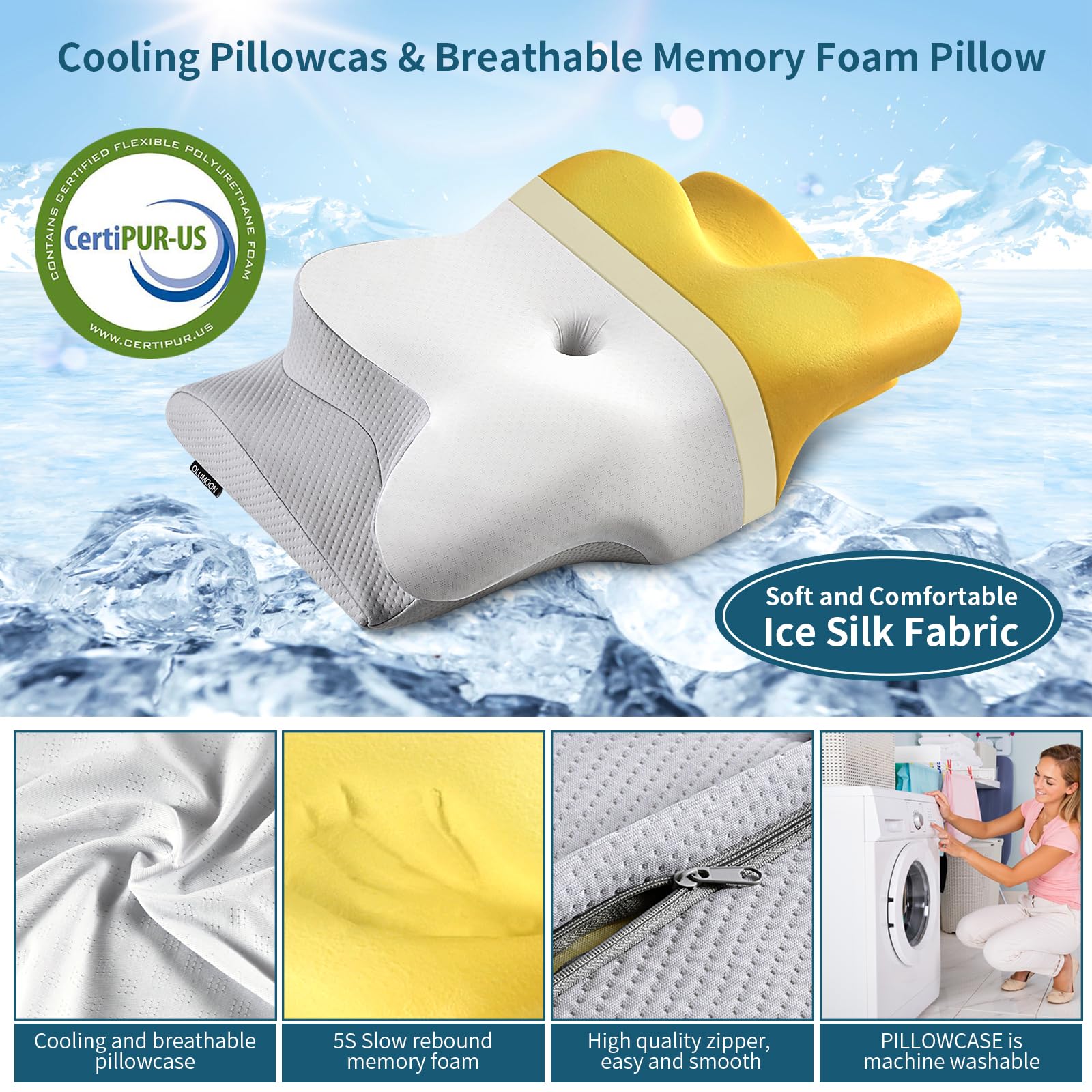 Cervical Neck Pillow for Pain Relief - Cooling Side Sleeper Pillow for Sleeping, Ergonomic Memory Foam Pillows for Neck Support, Contour Orthopedic Bed Pillow for Back Stomach Sleepers - Medaid International