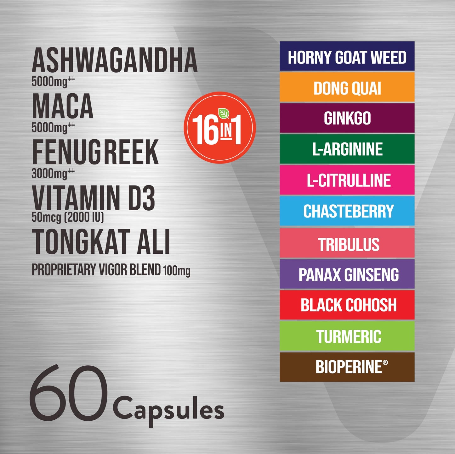 Viteey Ashwagandha Maca Fenugreek Supplement with Tongkat Ali – Drive, Passion & Energy Support for Men & Women – Mood, Calm & Stress Support - 60 Capsules - Medaid International