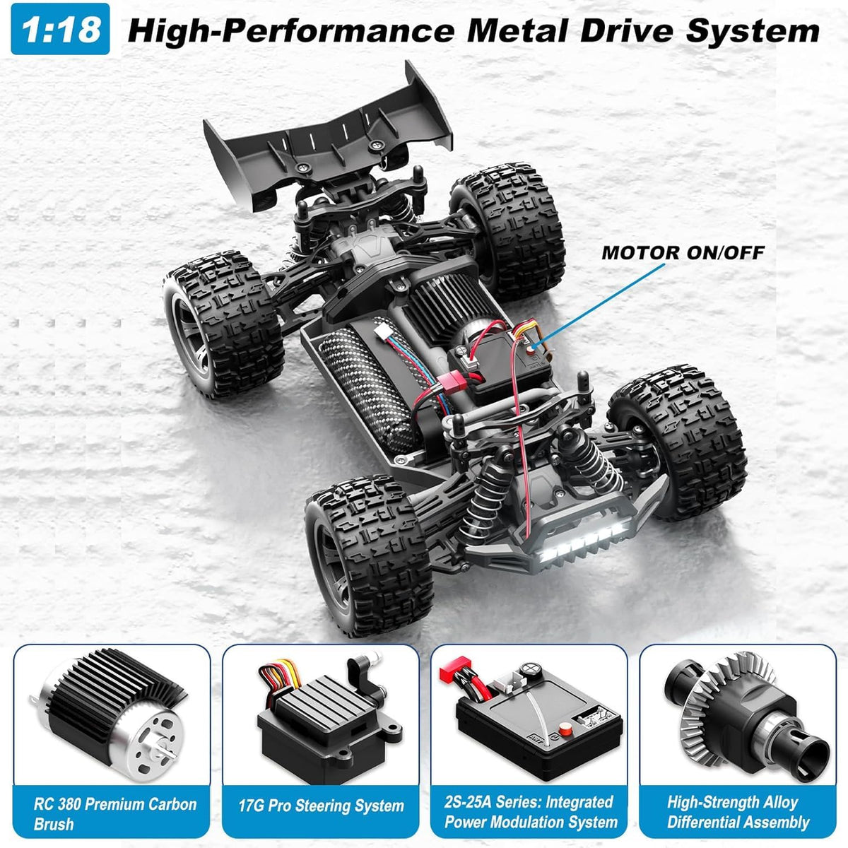 4WD High-Speed RC Car 1:18, KASTWAVE 70 KM/H Off-Road Remote Control Truck, All Terrain Electric Vehicle, Rechargeable Battery, 2.4GHz Anti-Interference, Gift for Teens Adults