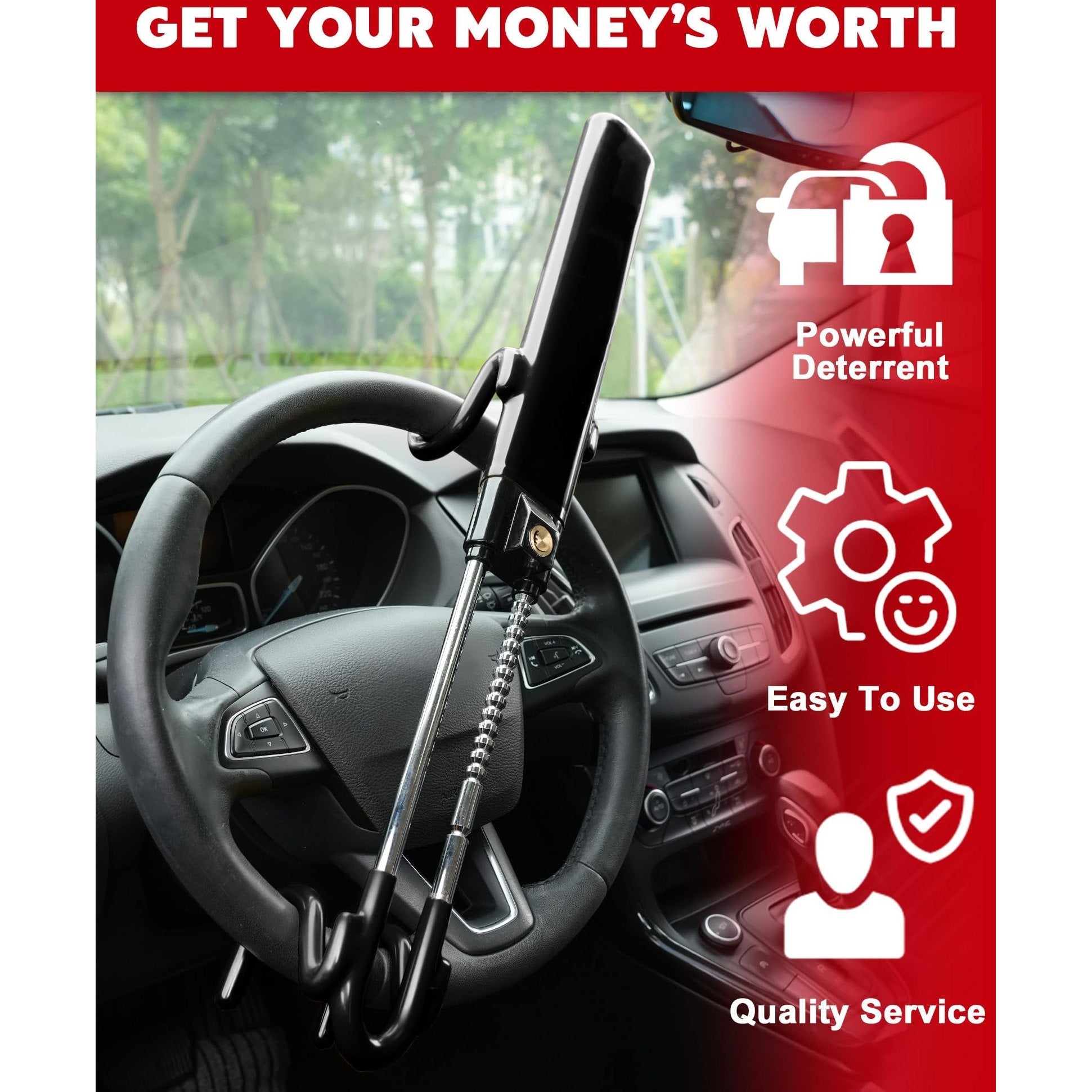 Tevlaphee Steering Wheel Lock Anti-Theft Car Device Heavy Duty Security Car Lock Antitheft Locking Devices Great Deterrent Adjustable Car Wheel Lock Anti Theft for Vehicle Truck with 3 Keys(Black) - Medaid International