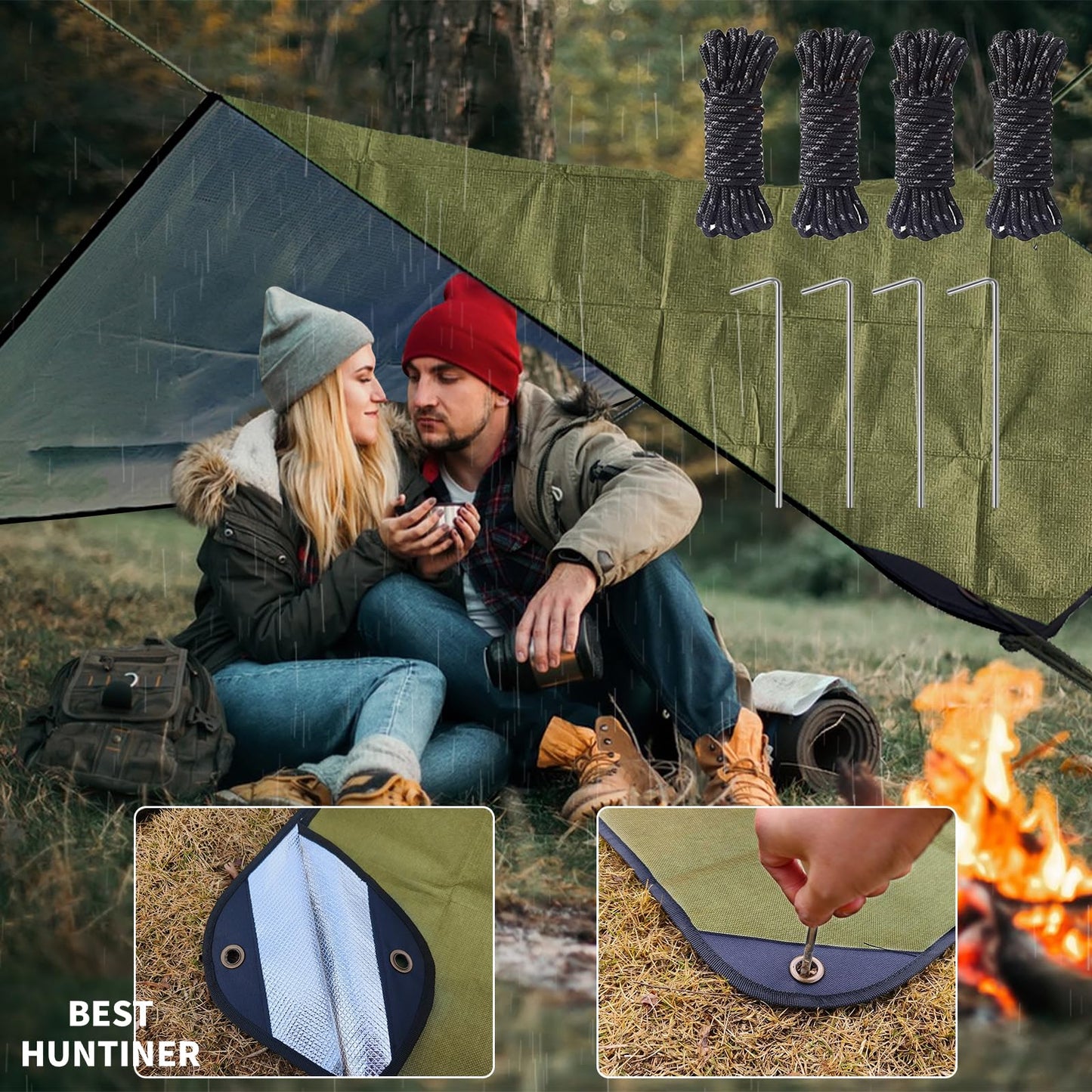 BESTHUNTINER Heavy Duty Survival Blanket -Multifunctional Reflective Tarp Thermal Blanket - 60" x 83" Waterproof Sandproof for Camping Hiking Outdoors Multifunctional Emergency Blanket