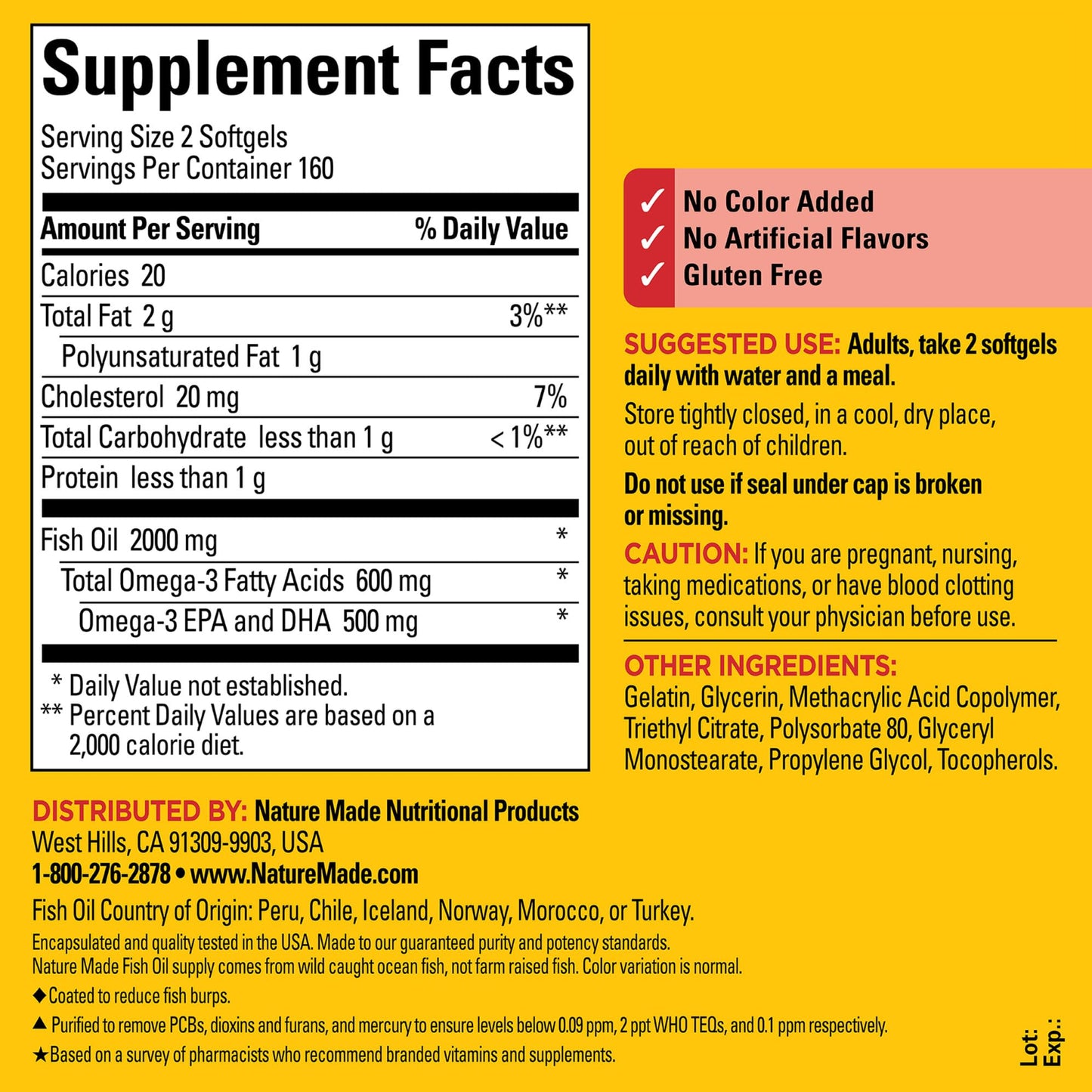 Nature Made Burp Less Fish Oil Omega 3 Supplements, 1000mg Softgels, Omega 3 Fish Oil Supplements for Healthy Heart Support, 320 Softgels, 160 Day Supply - Medaid International