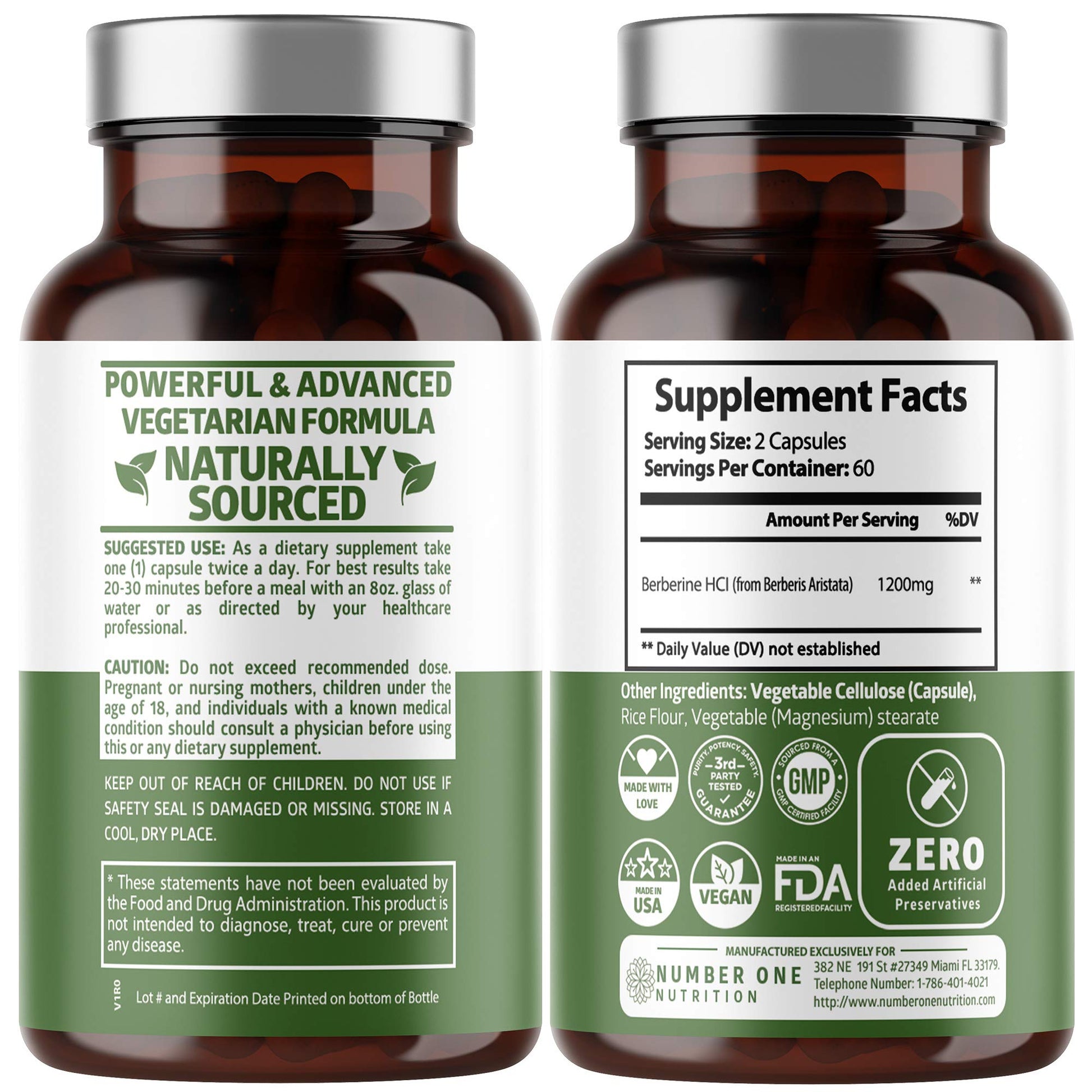 Number One Nutrition N1N Premium Berberine Plus 120 Caps, 1200mg, Natural Supplement Supports Anti-Aging, Cellular Health, Energy and Digestion - Medaid International