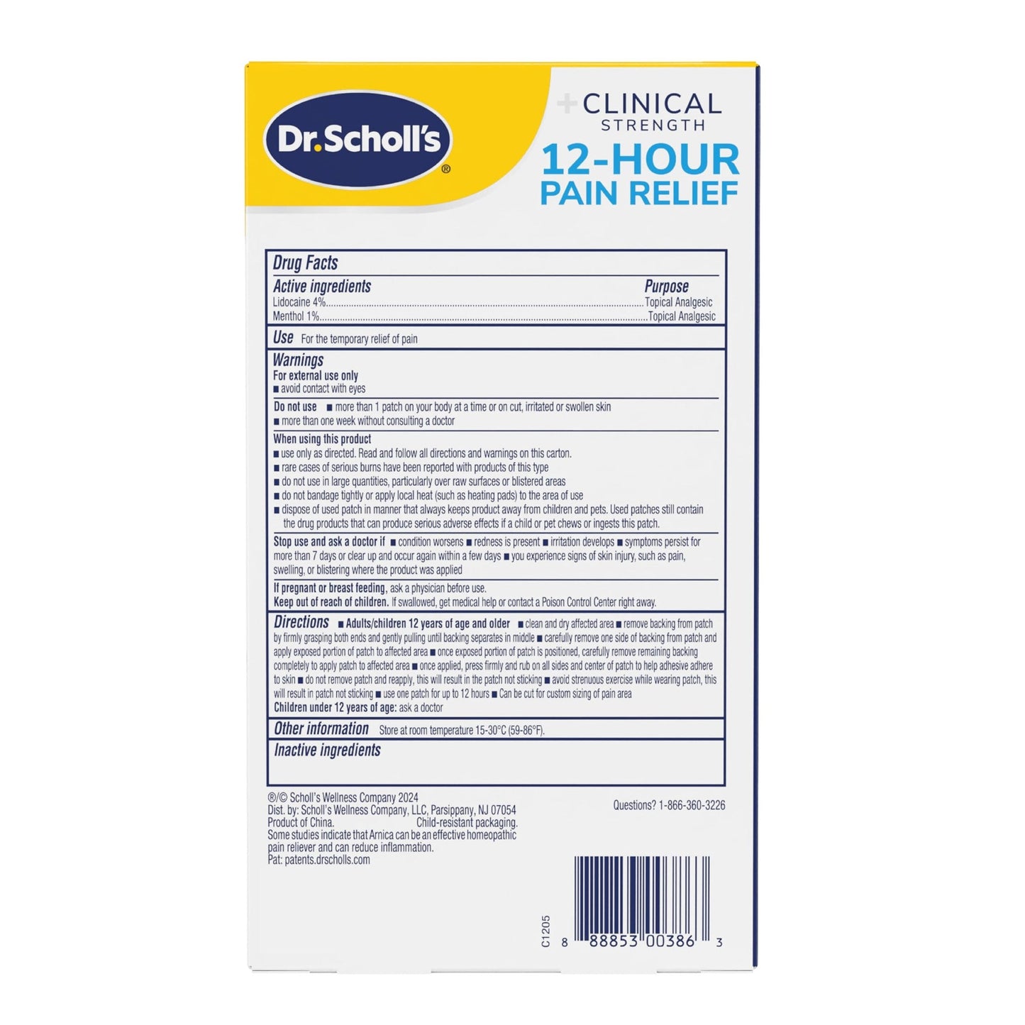 Dr. Scholl’s Clinical Strength 12-Hour Pain Relief Hydrogel Patches 10ct - 4% Lidocaine for Powerful Numbing, Instant Cooling Pain Relief with Menthol, Added Arnica, for Hands, Feet, Neck, Back & Legs - Medaid International