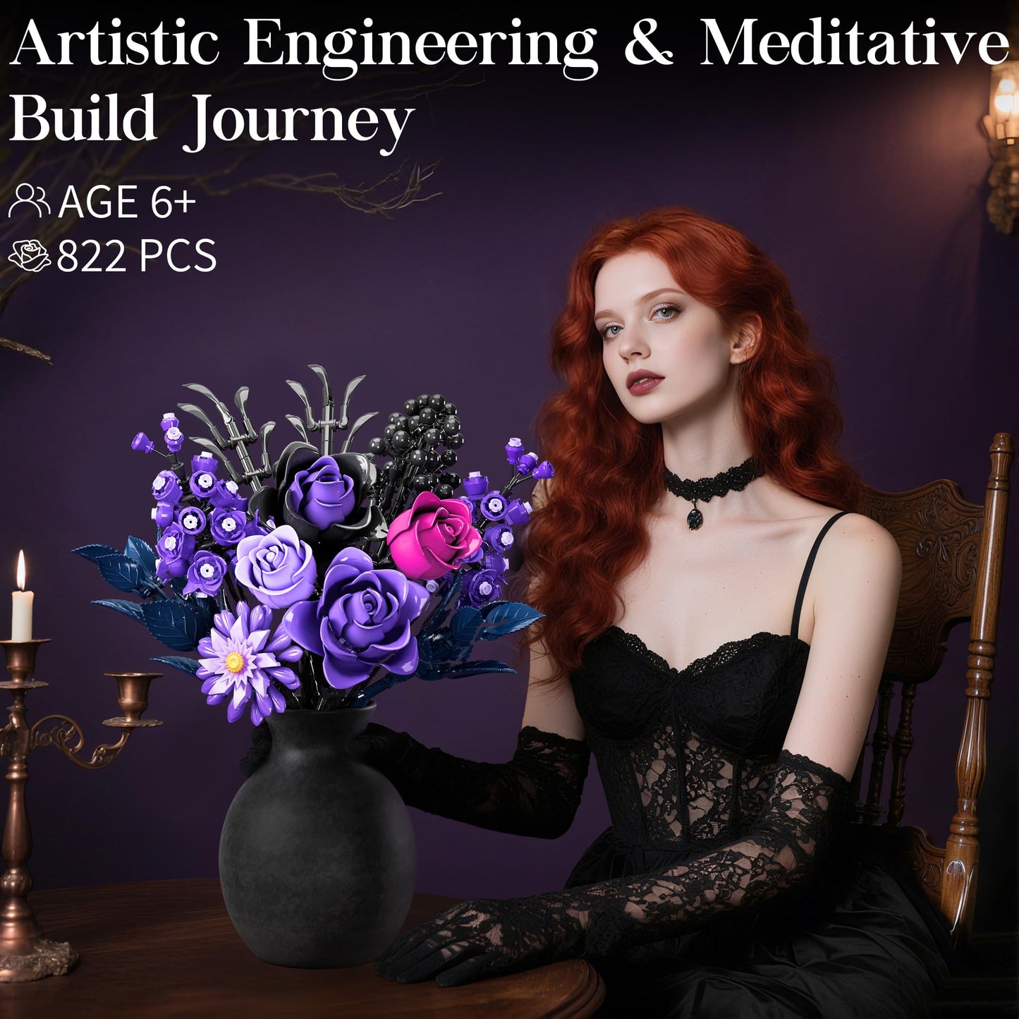 Qinline Purple Rose Advent Calendar 2025 for Adults Teens Kids - Christmas Flower Bouquet Building Blocks 24 Day Countdown Calendar Artificial Botanical Collectio Halloween Home Decor Gifts for Women - Medaid International