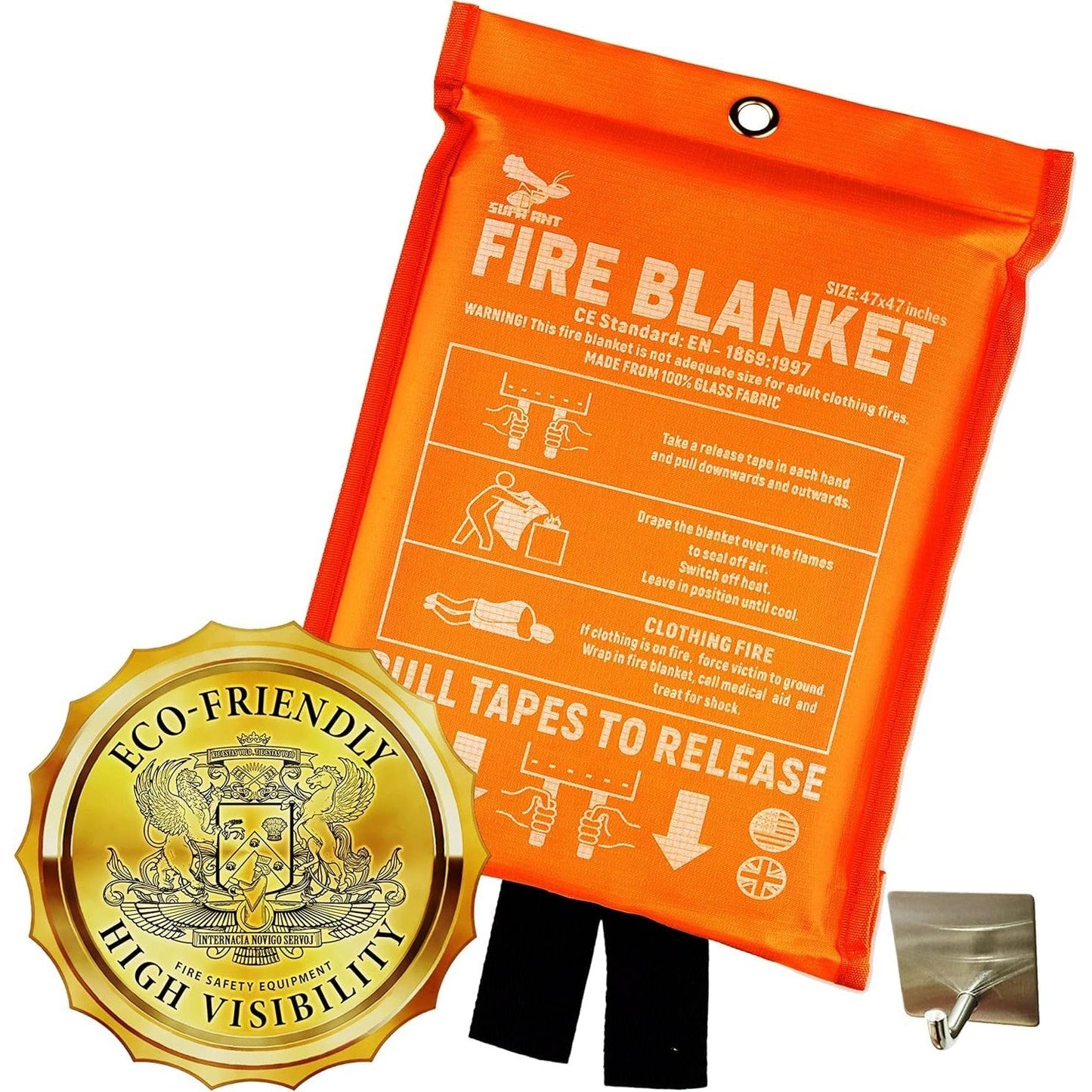Fire Blanket -Certified 1500F Extra Thick, Glow In The Dark Fireproof Emergency Supplies. 500gsm, 0.5mm Thick Fire Blankets Emergency For Home. 1pc Fire Safety Emergency Blanket 47"x47" By Supa Ant