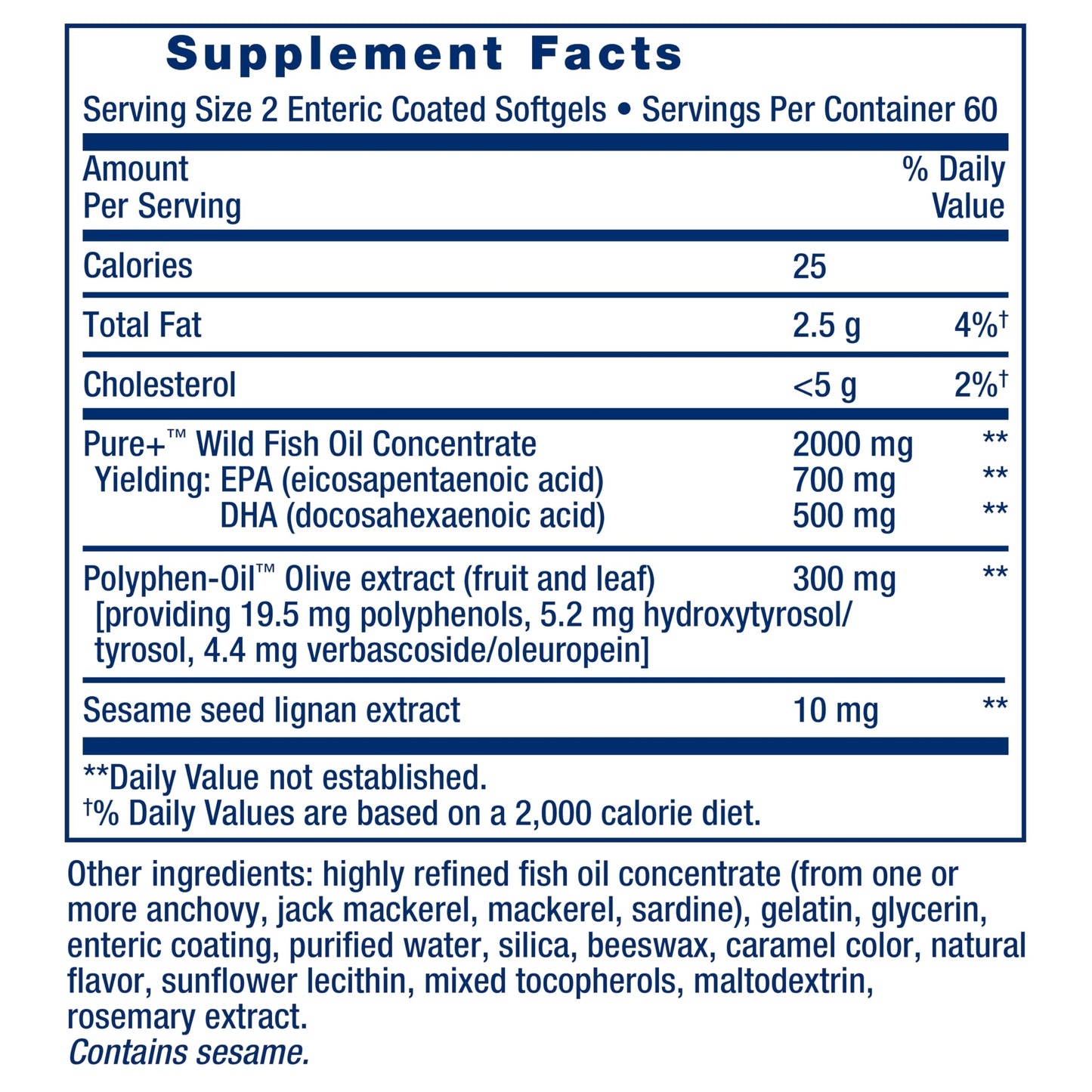 Life Extension Super Omega-3 EPA/DHA Fish Oil, Sesame Lignans & Olive Extract – Heart Health, Brain Health, Inflammation Health Support, Gluten-Free, Enteric-Coated, Non-GMO, 120 Softgels - Medaid International
