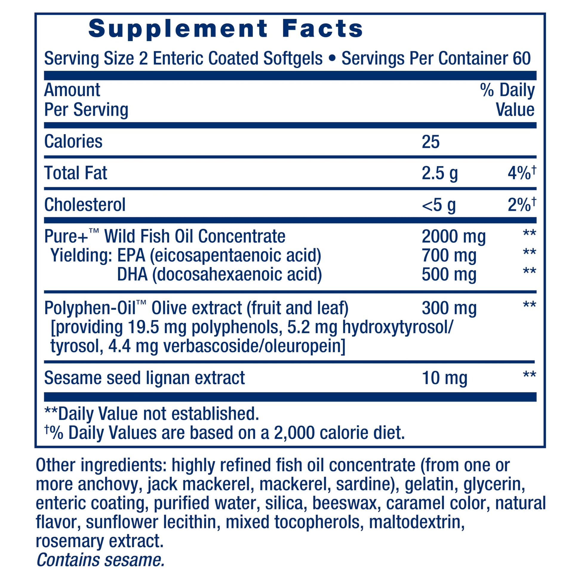 Life Extension Super Omega-3 EPA/DHA Fish Oil, Sesame Lignans & Olive Extract – Heart Health, Brain Health, Inflammation Health Support, Gluten-Free, Enteric-Coated, Non-GMO, 120 Softgels - Medaid International