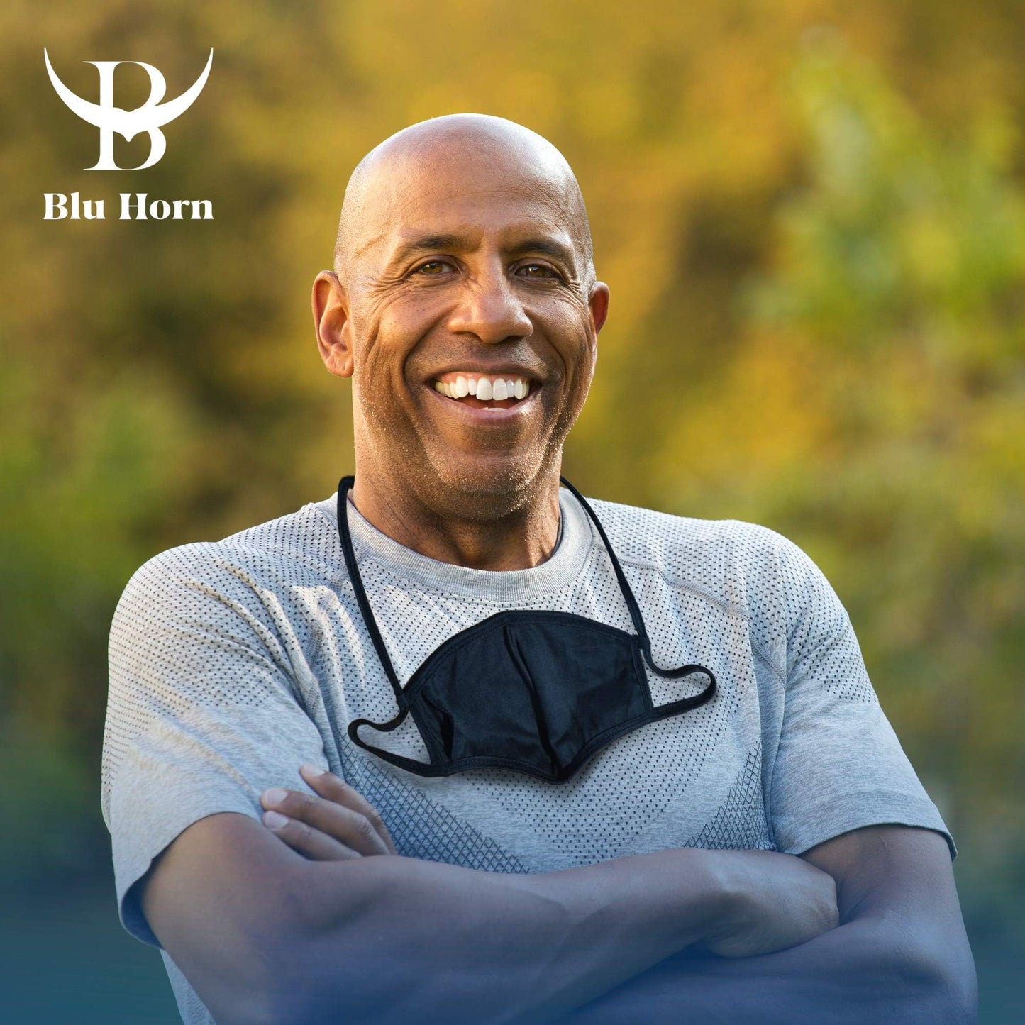 BLU HORN Cotton Breathable Face Mask - Dual Layered Reusable Full Face Mask for Men & Women with Adjustable Loops & Lanyard - Black, X-Large (3 Pack) - Medaid International
