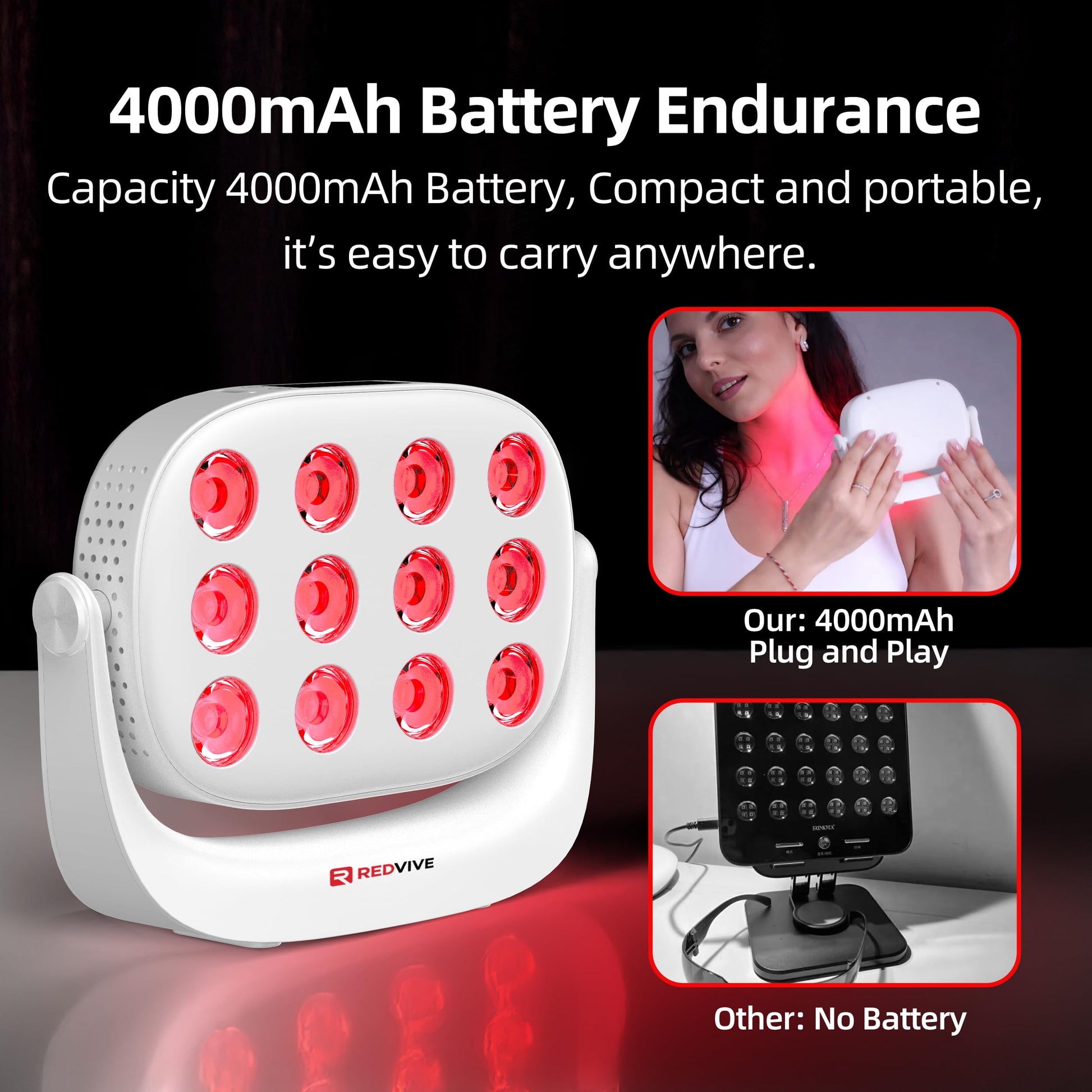 Red Light Therapy, Near Infrared 660nm 850nm Portable Red Light Therapy for Face and Body 4000mAh Battery Include Rotate 360 Degrees 12LEDS Dual Chip Device at Home Sport Yoga - Medaid International