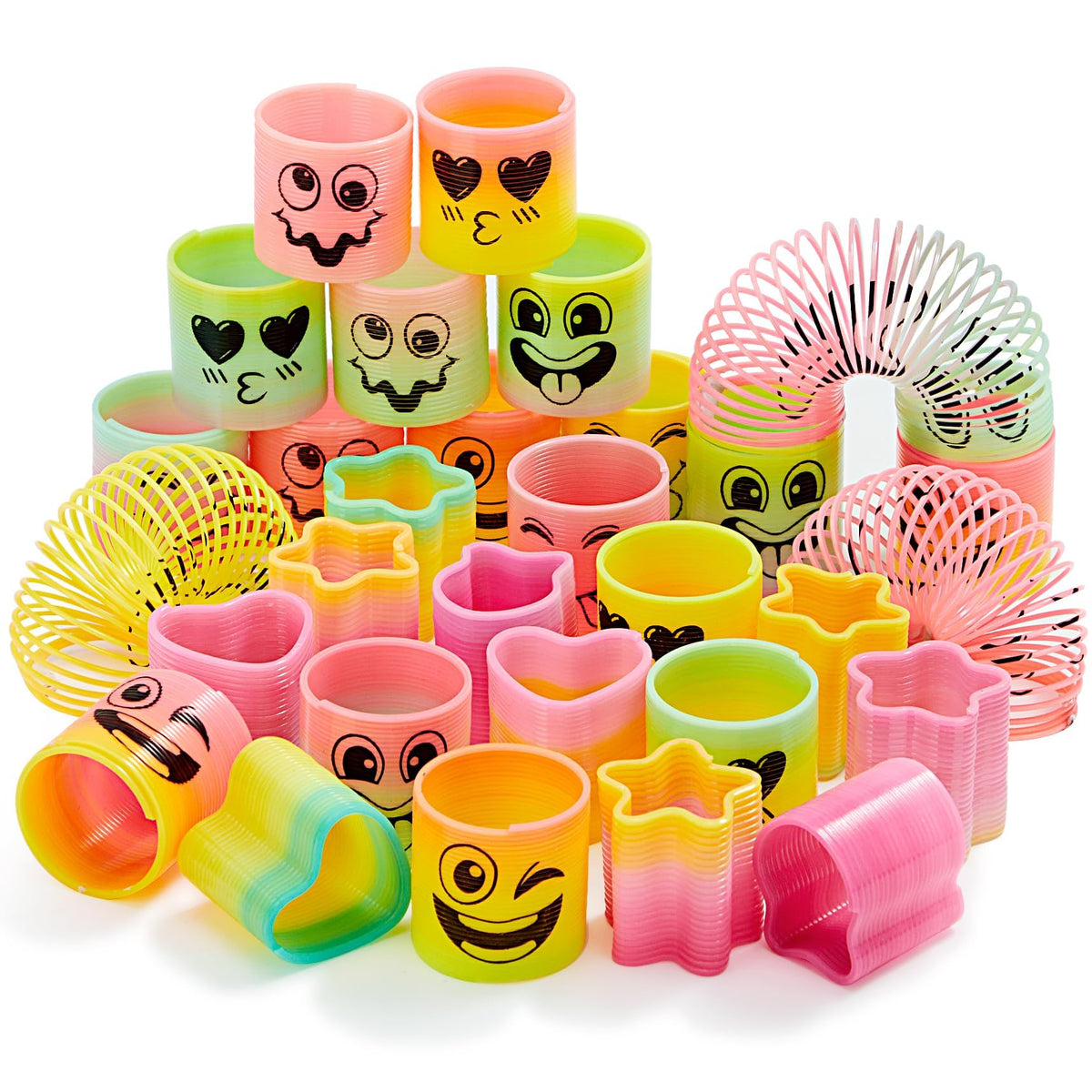 Kastwave 24 Pcs Spring Rainbow Party Favor, Mini Plastic Coil Toy, Fidget Stress Springs Bulk Toys For Carnival Prize Birthday, Goodie Bag Stuffers