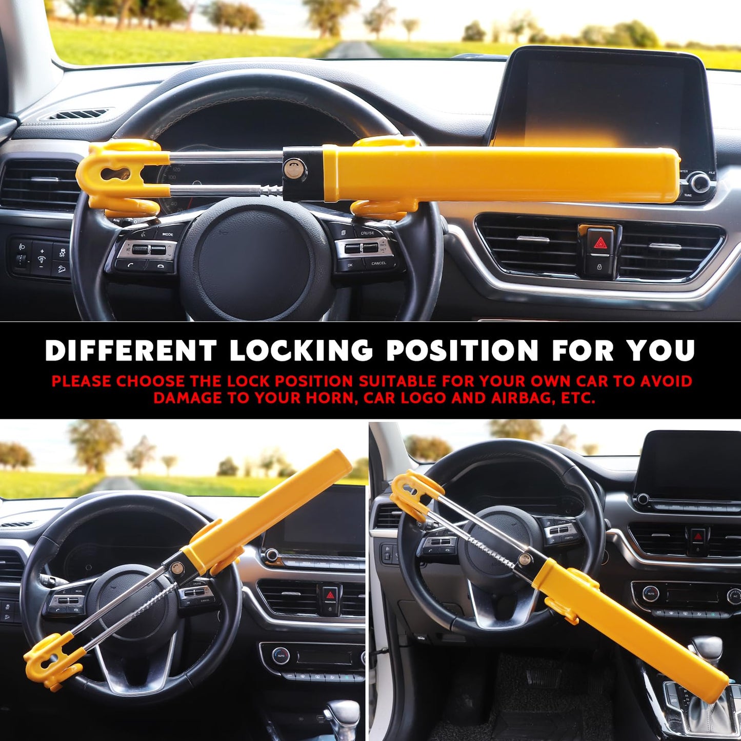 Turnart Steering Wheel Lock Anti-Theft Device Wheel Lock Retractable Car Lock with 3 Keys Heavy-Duty for Car Security Universal Fit for Auto/SUV/Van/Truck - Medaid International