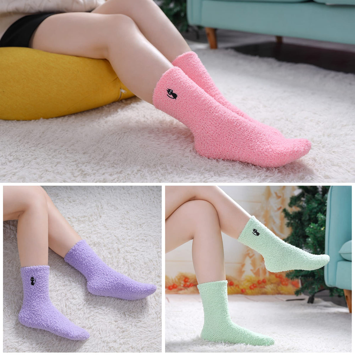 Womens Fuzzy Slipper Socks, Coral Fleece, 5 Pairs, US Sizes 5-10