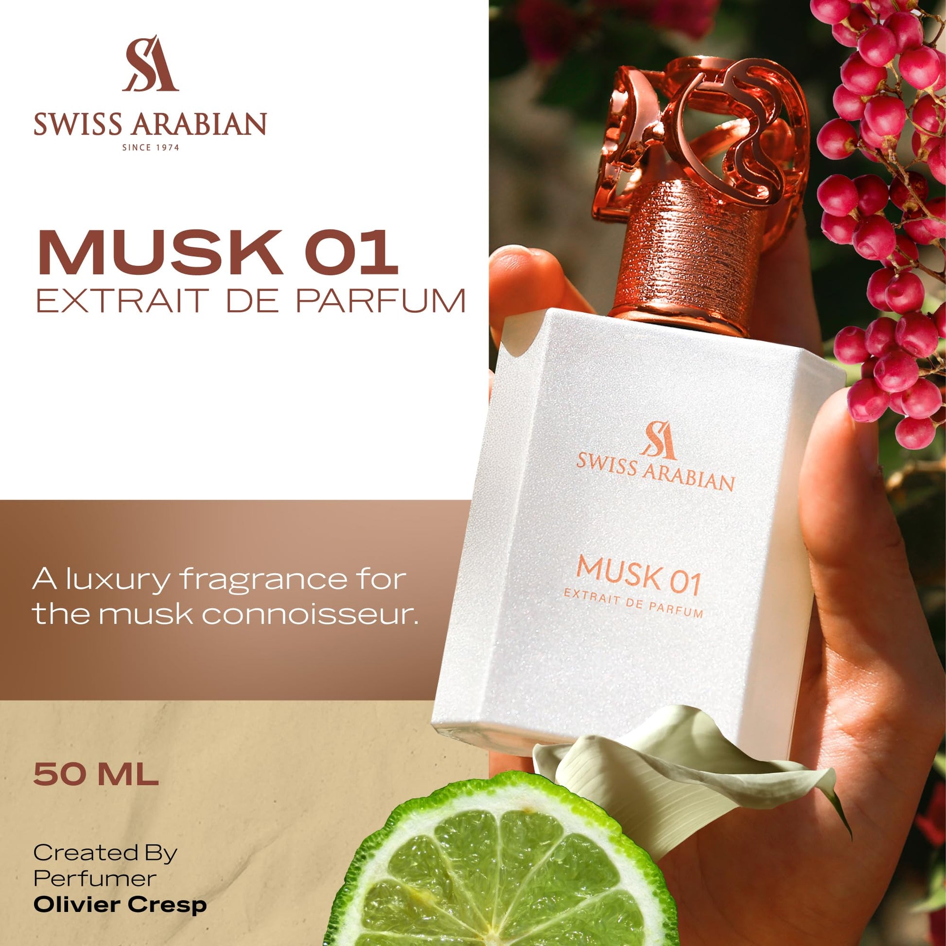 Swiss Arabian Musk 01 - Arabian Perfumes for Women and Men - Long Lasting Perfume - Spicy, Floral, Musk Perfume - Seductive Signature Aroma - 1.7 oz - Medaid International