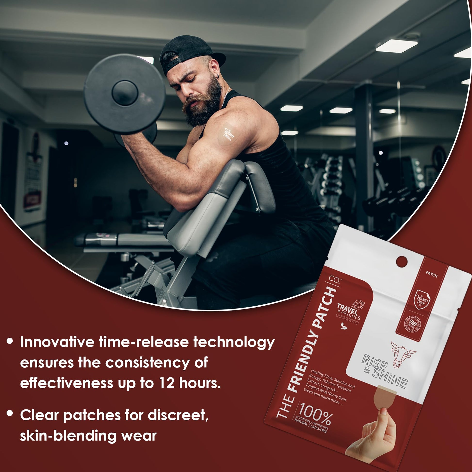 The Friendly Patch Rise & Shine – Stamina strength performance Patches for Men with Tongkat Ali-Longjack, Horny Goat Weed, Tribulus Terrestris, Black Maca extra strength for Men & Women 8-Pack - Medaid International