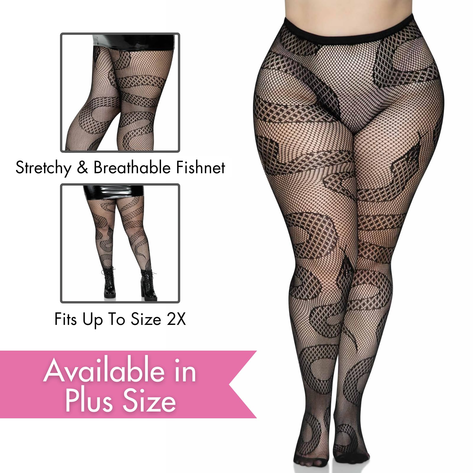 Leg Avenue womens Dark Alternative Animal Fishnet Tights Hosiery, Snake, One Size US - Medaid International