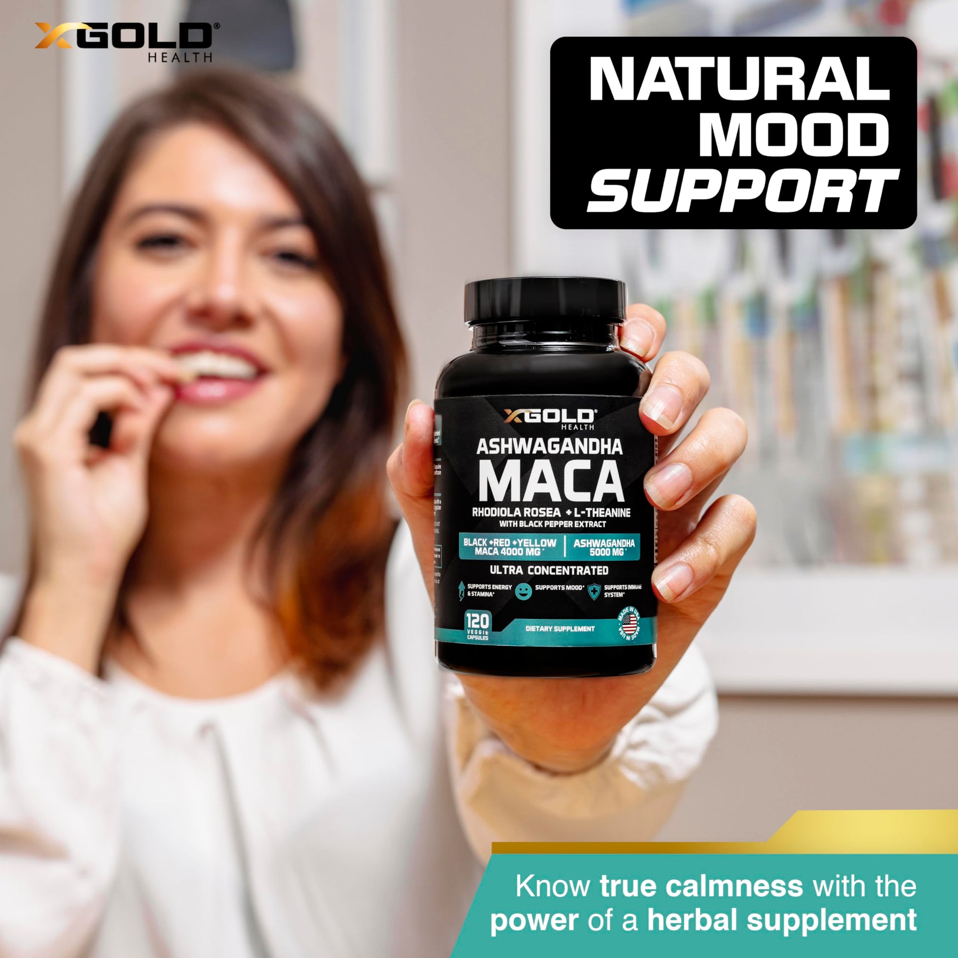 Ashwagandha 5,000mg + Maca Root Black, Red, Yellow 4,000mg, Rhodiola & L-Theanine: 30:1 Extract Ashwagandha Capsules, 20:1 Extract Maca Root Capsules - Supplement for Men and Women - Medaid International