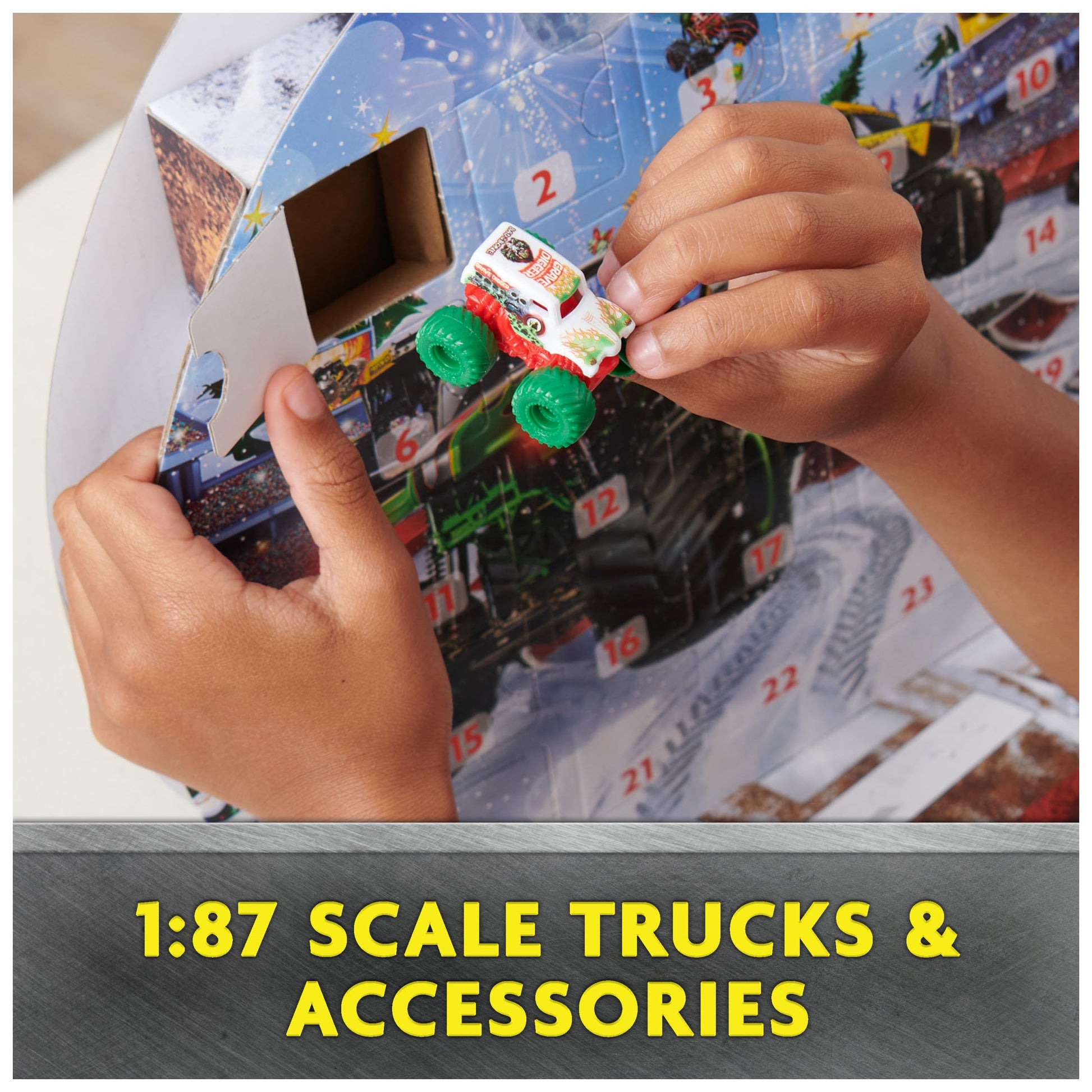 Monster Jam Mini Holiday Advent Calendar, 24 Days of Mini Monster Trucks and Accessories, 1:87 Scale, Kids Toys for Boys and Girls Ages 3 and up - Medaid International
