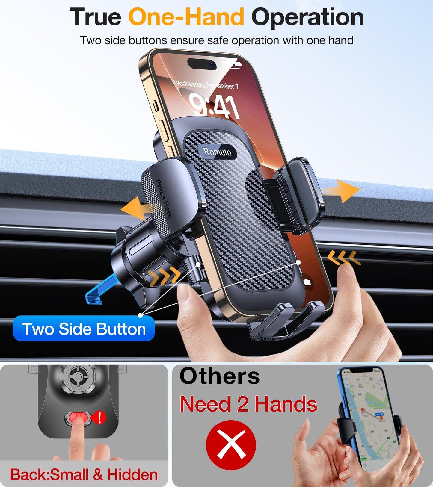 Romuto Car Phone Holder Mount【2025 Strongest Suction】Phone Mount for Car Cell Phone Holders for Your Car Accessories for Women Men Dashboard/Windshield/Vent/Wall Mounts Truck Stand for iPhone Samsung - Medaid International