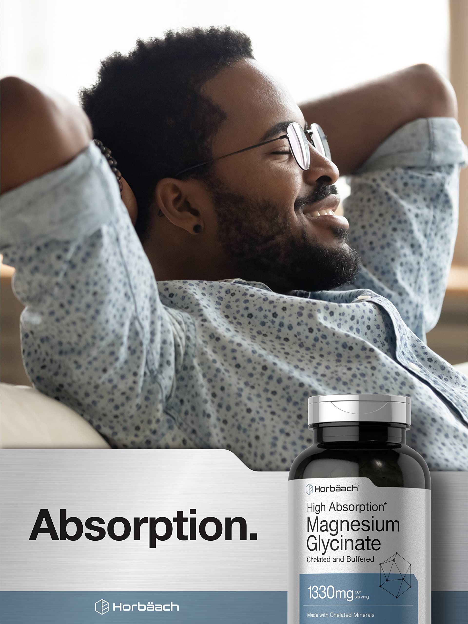 Horbäach Buffered Magnesium Glycinate | 1330mg | 250 Capsules | with Chelated Minerals | Non-GMO, Gluten Free - Medaid International