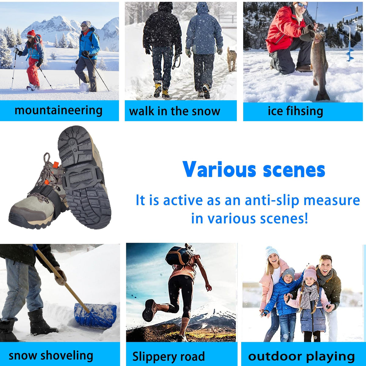 TERRIFI Ice Cleats for Shoes and Boots, with Adjustable Straps Easily Rotate Non Slip Grippers, Easily Rotate Non Slip Grippers, Walk Traction Cleats for Walking, Hiking, Mountaineering