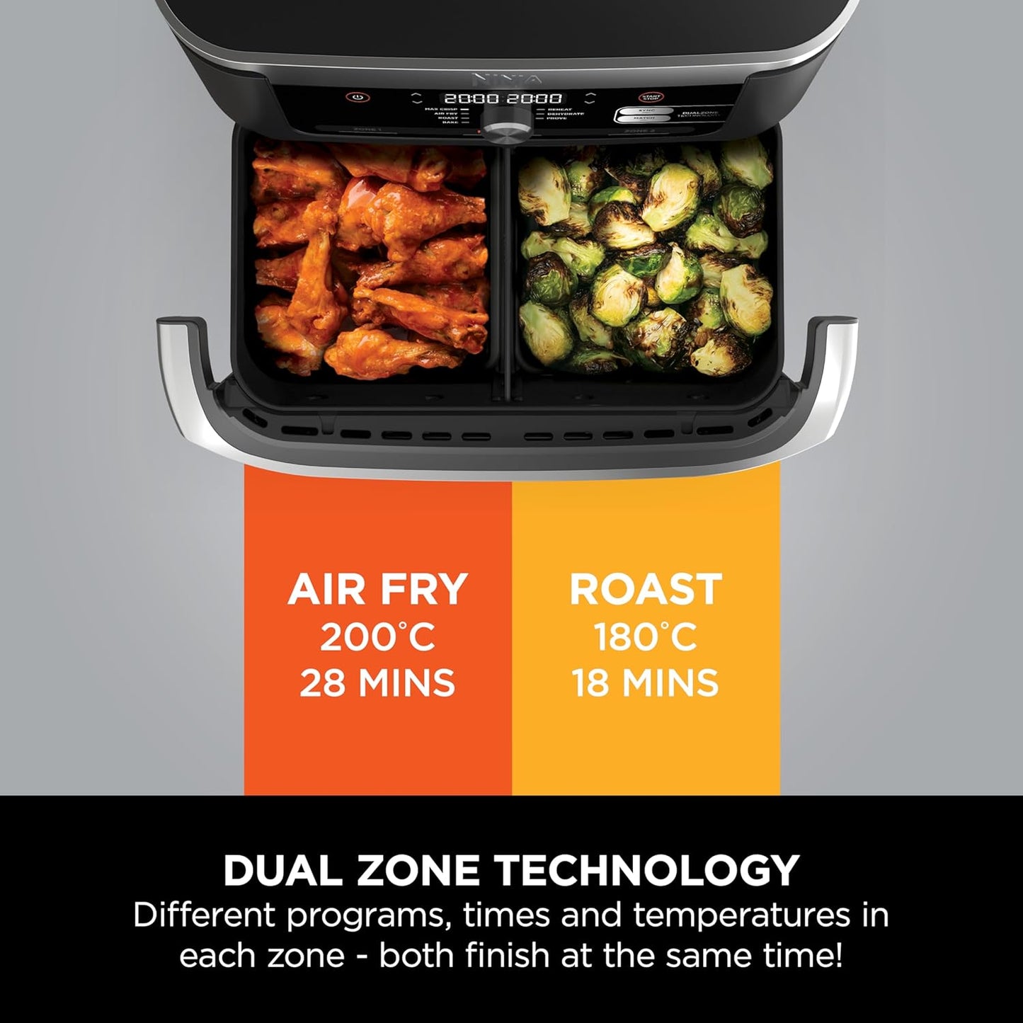 Ninja Foodi FlexDrawer Air Fryer, Dual Zone with Removable Divider, Large 10.4L Drawer, 7-in-1, Air-Fryer Uses No Oil, Air Fry, Roast, Bake, Max Crisp, Non-Stick Dishwasher Safe Parts, Black AF500ME - Medaid International