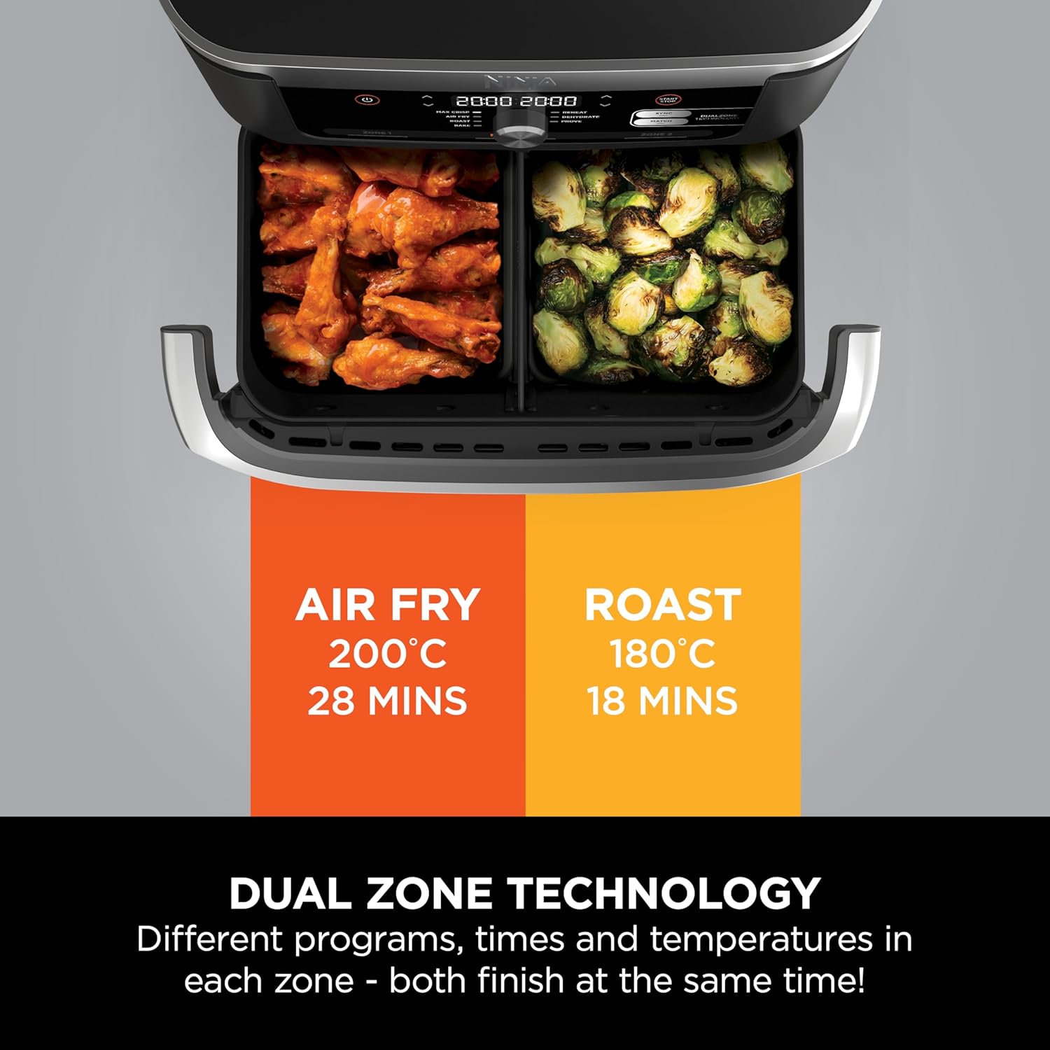 Ninja Foodi FlexDrawer Air Fryer, Dual Zone with Removable Divider, Large 10.4L Drawer, 7-in-1, Air-Fryer Uses No Oil, Air Fry, Roast, Bake, Max Crisp, Non-Stick Dishwasher Safe Parts, Black AF500ME - Medaid International