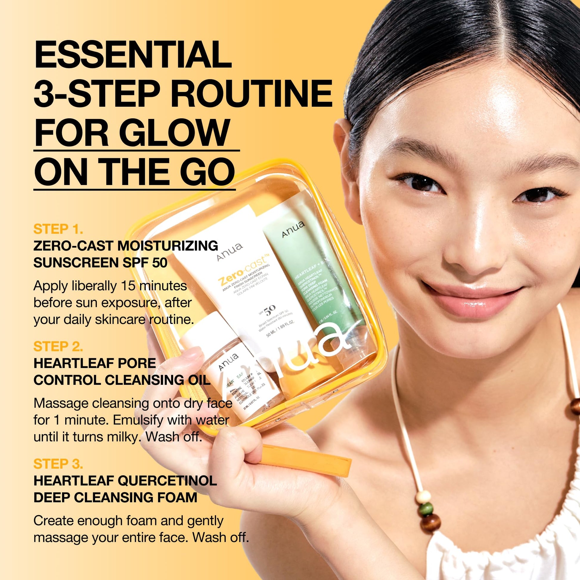 Anua Sun-Ready Travel Kit, Zero-Cast Sunscreen & Cleansing oil & Face Wash. Korean Sunscreen with Mini Size Double Cleansing routine ,Korean Skincare Set - Medaid International