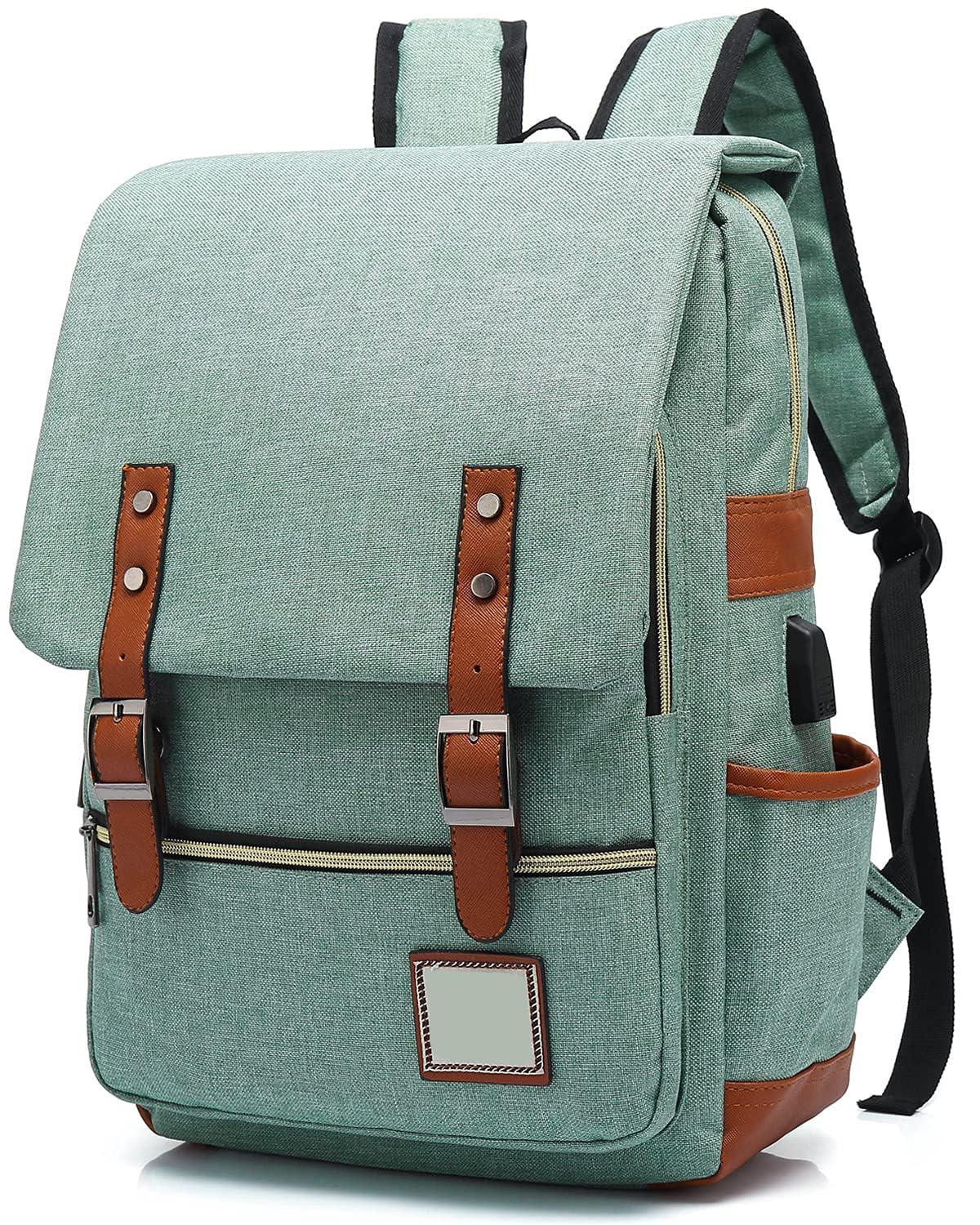 TERRIFI USB Charging Port Laptop Backpack, Water Resistant Fashion Travelling Backpack, Suitable for 5.6Inch Laptop, Women Men Shoulder Bag (Green)