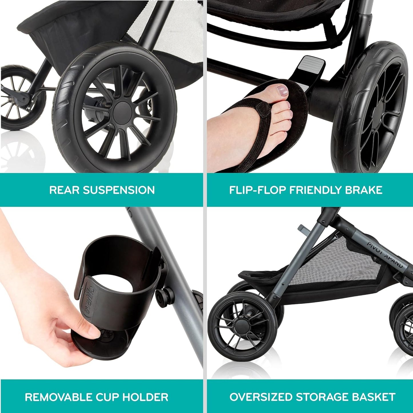 Evenflo® Pivot Xpand™ Modular Travel System with LiteMax™ Infant Car Seat – Ayrshire Black