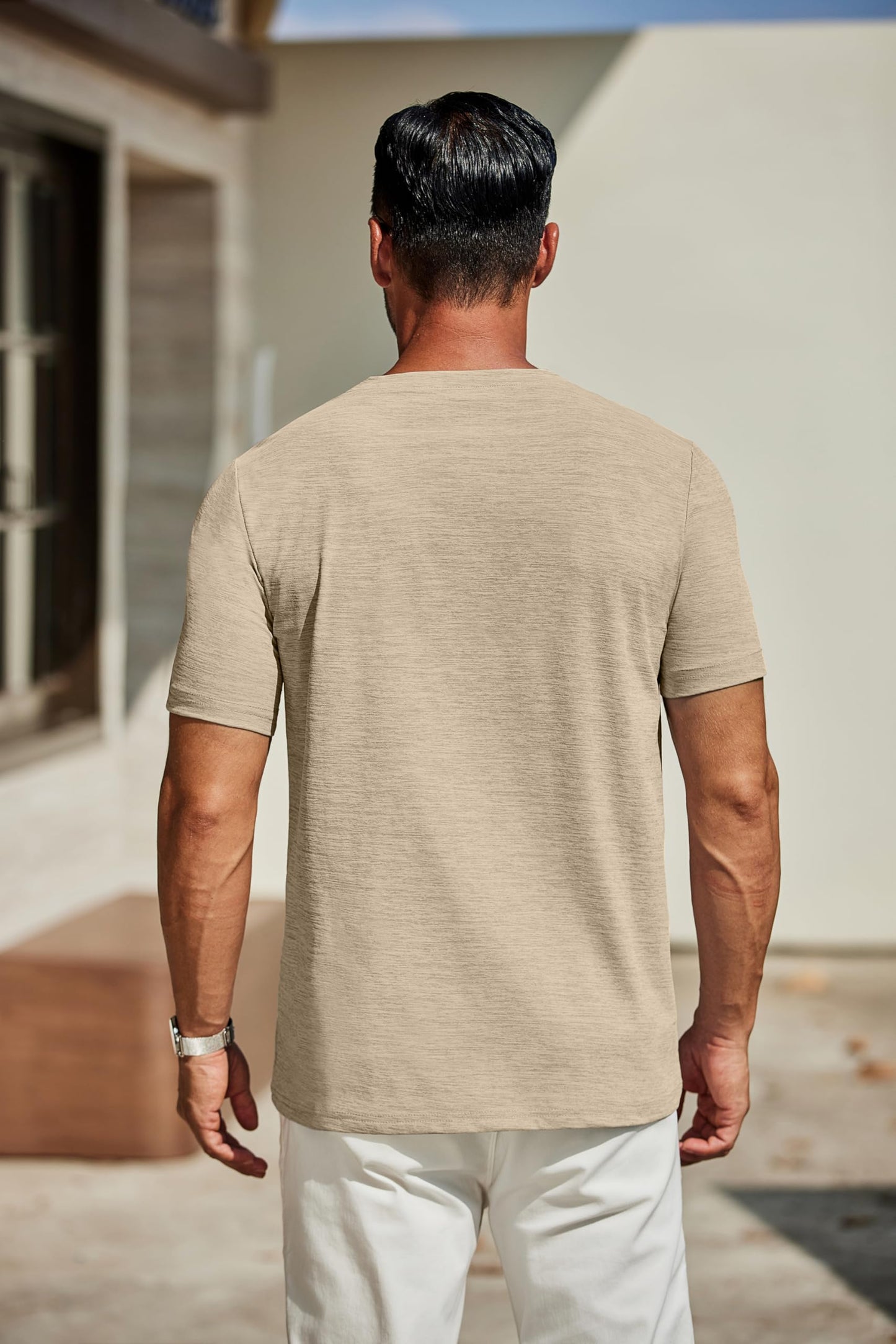 COOFANDY Men's T Shirts Short Sleeve Classic V Neck T-Shirt Casual Summer Basic Tee Shirt Khaki - Medaid International