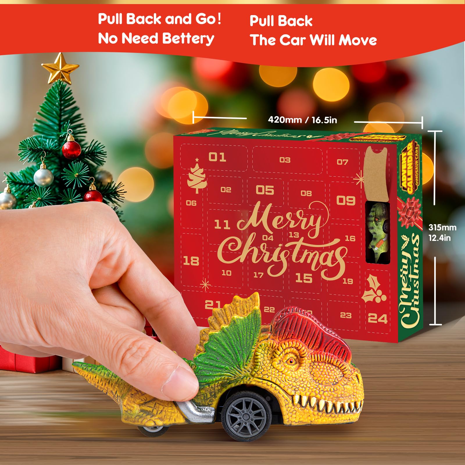 2025 Dinosaur Cars Advent Calendar for Boys Kids, 24 Days Monster Truck Christmas Countdown Calendar Pull Back Cars Set for Boys, Christmas Holiday Gift & Party Favor for Dinosaur Lovers - Medaid International
