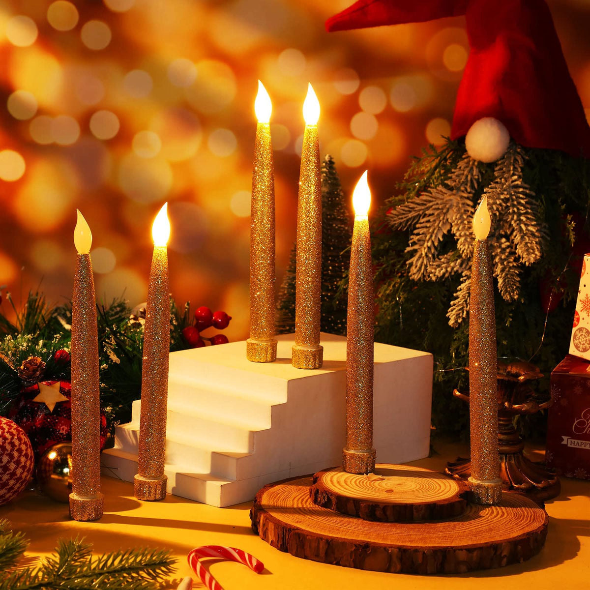 KASTWAVE LED Taper Candles, 12 Pcs 19cm Long LED Flameless Flickering Window Candles Battery Operated White Candle Sticks for Diwali for Diwali Home, Restaurant, Wedding, Display Stand Ornaments Decor