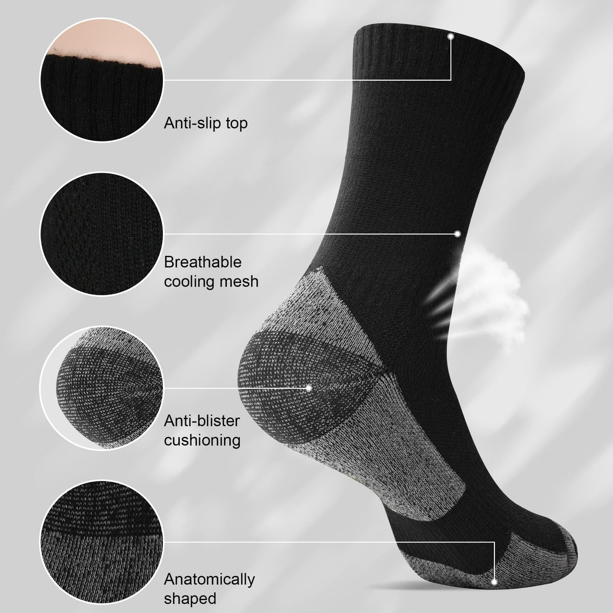 TERRIFI Merino Wool Hiking Socks, 3 Pairs Thick Warm Crew Socks with Cushioning, Thermal Winter Boot Socks for Cold Weather Trekking, Camping & Outdoor Activities