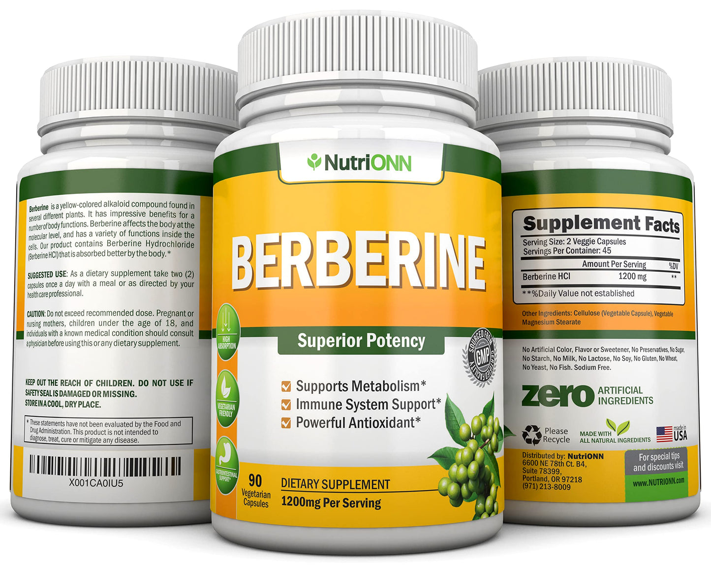 Berberine - 1200Mg Per Serving - 90 Vegetarian Capsules - Pure Berberine HCL Extract Supplement - Superior Potency to Support Immune Health - Medaid International