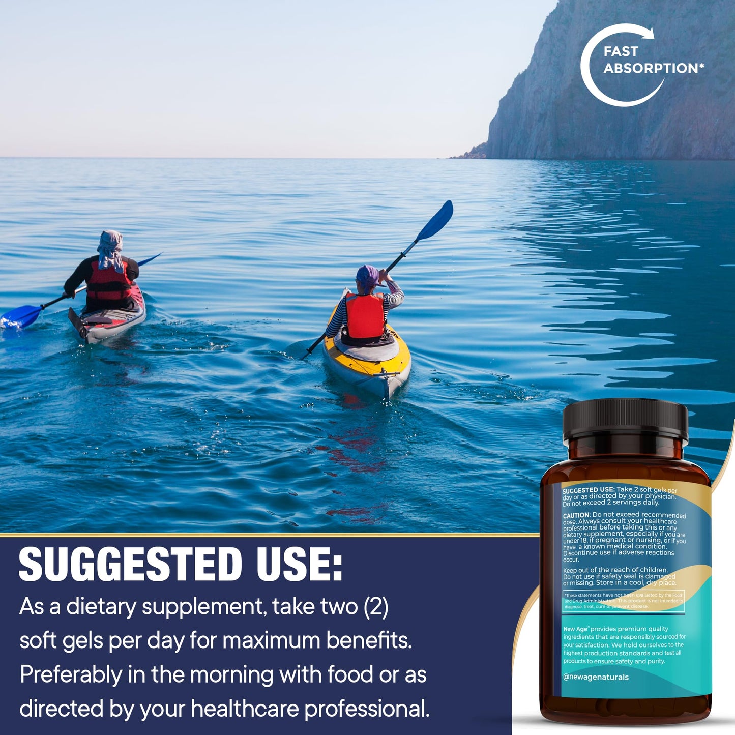 NEW AGE Omega 3 Fish Oil 2500mg Supplement Non GMO - EPA, DHA Fatty Acids Gluten Free (180 Softgels (Pack of 2)) - Medaid International