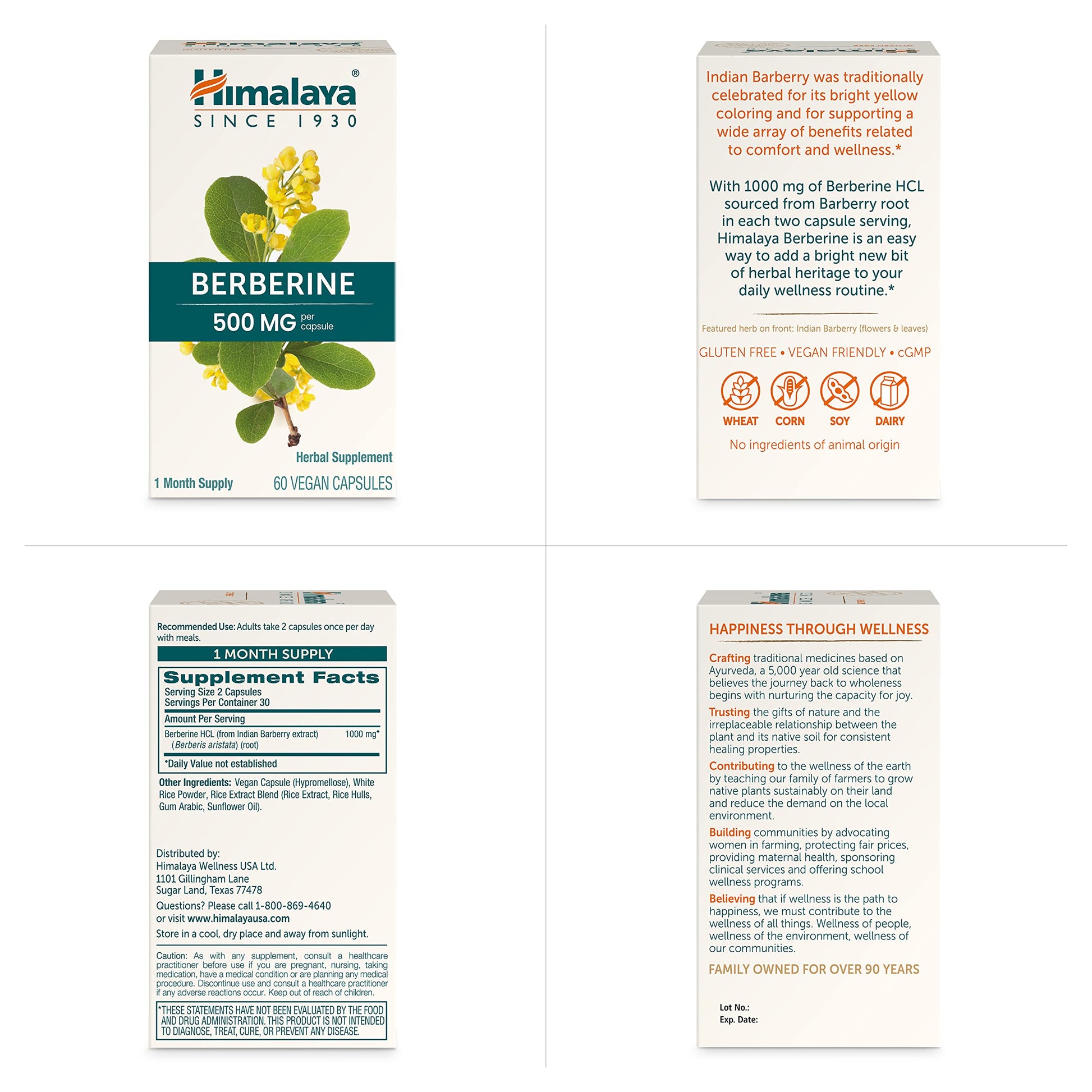 Himalaya Berberine - Herbal Supplement for Supporting Normal Metabolism, Immune, and Digestive Health - Vegan, Gluten Free, 500 mg, 60 Vegetarian Capsules - Medaid International