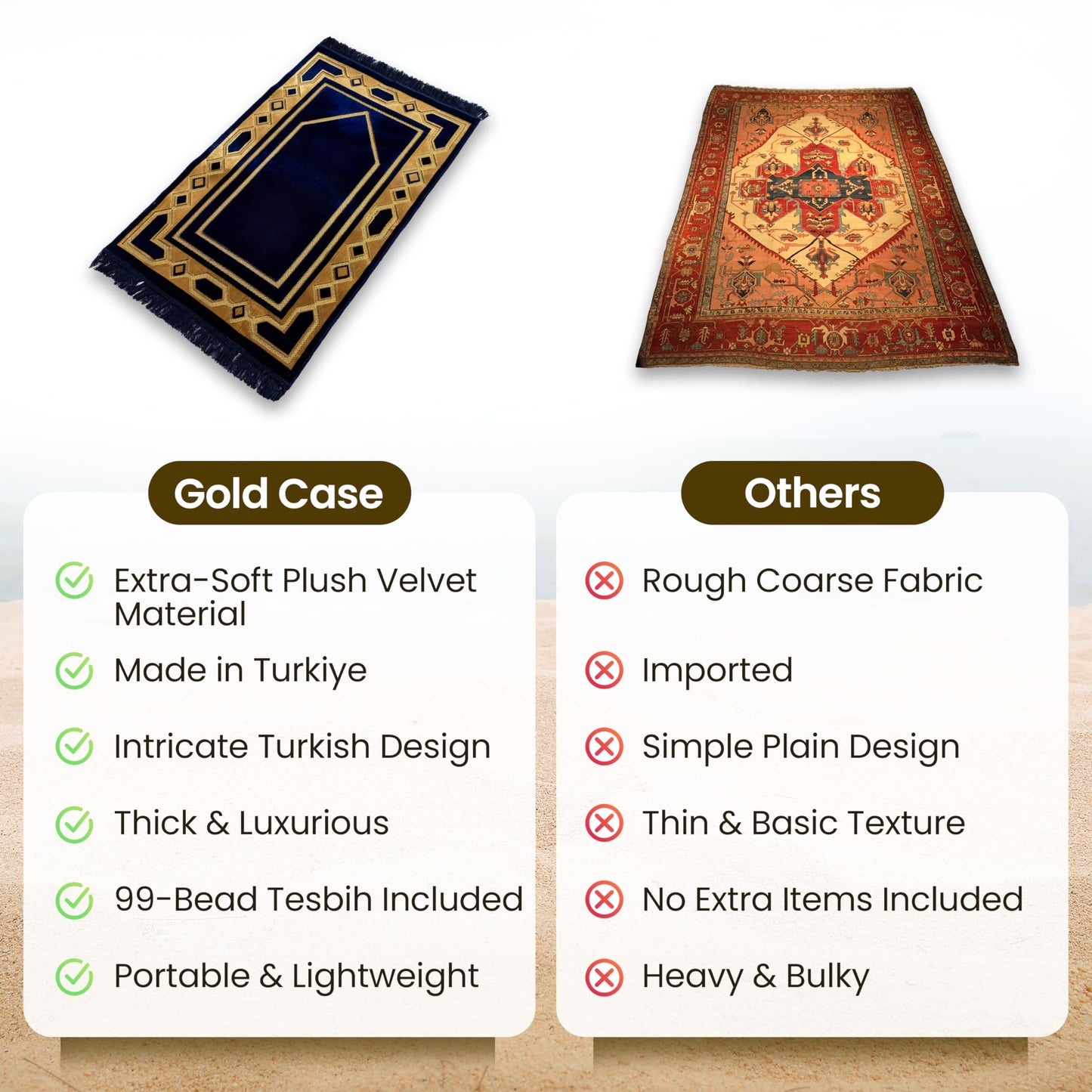 Gold Case Home Collection Islamic Prayer Mat - Islam Praying Rug for Muslim Women & Men - Soft Turkish Salah Mats Eid & Ramadan Gifts - Pray Bead (Tesbih) Included - Made in Turkiye - Navy Blue - Medaid International