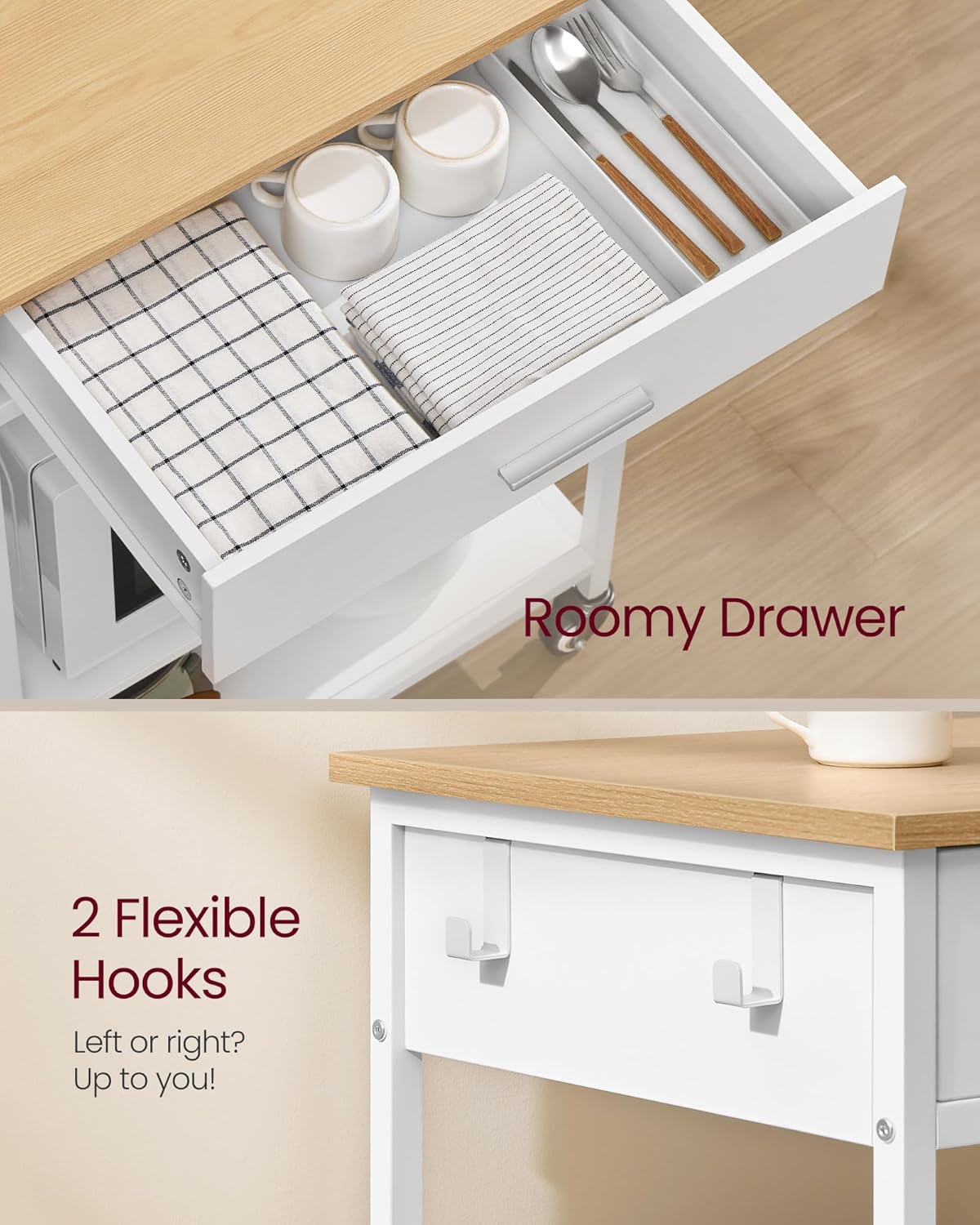 VASAGLE Mobile Kitchen Island on Wheels