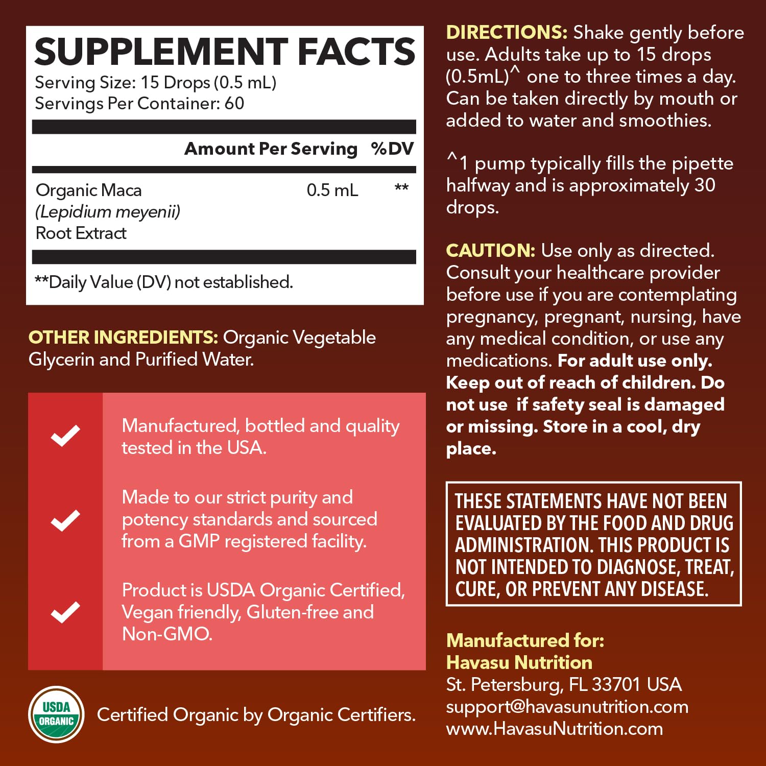 Organic Maca Root Liquid Drops - Supports Hormone Balance, Mood, and Energy in Women and Men - Lepidium Meyenii to Support Performance and Vitality - Non-GMO, Vegan, Unflavored - 60 Servings - Medaid International