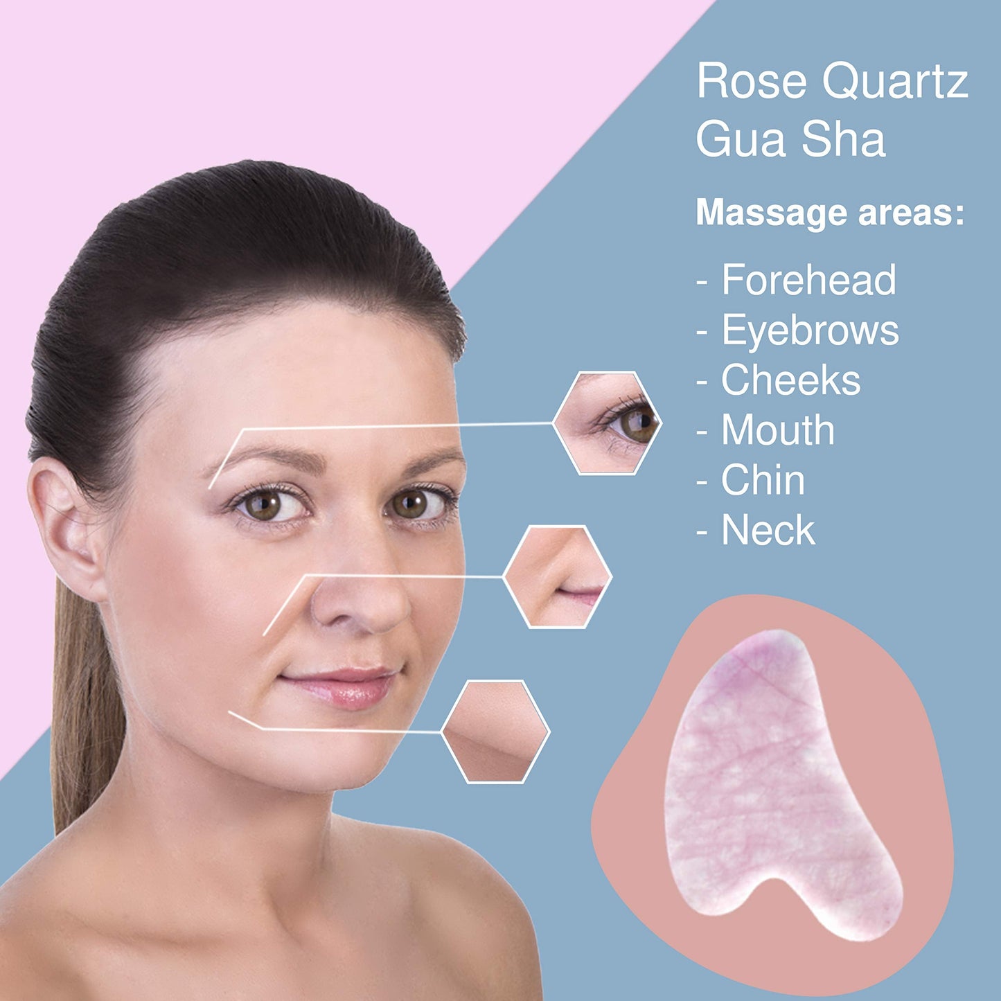 Guasha Scraping Massage Tool – Rose Quartz Gua Sha Board - Traditional Scraper Tool for Anti-Aging - 100% Natural Pink Quartz Stone Guasha - Gasha Massage Stones by Sandine - Medaid International