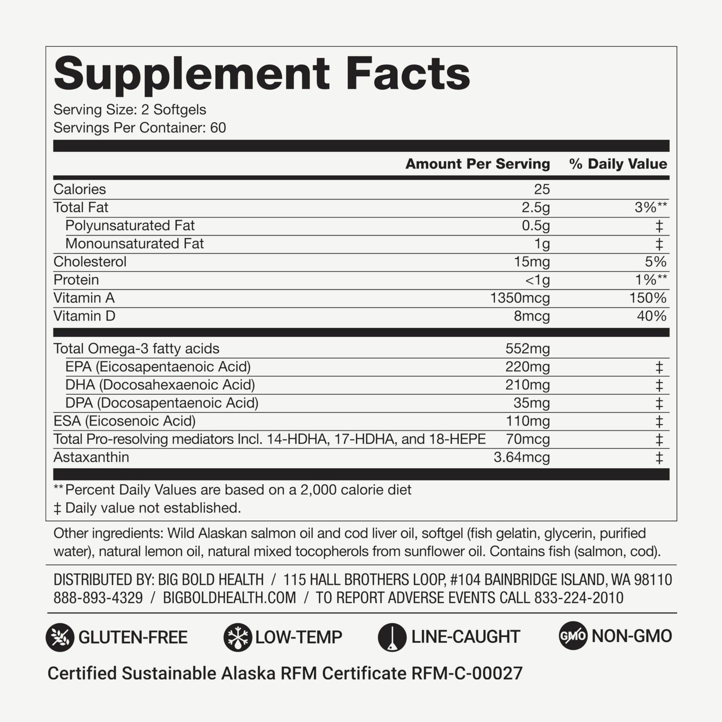 BIG BOLD HEALTH Omega-3 Rejuvenate Wild Alaskan Fish Oil Supplement with PRMs ⎹ EPA, DHA, & DPA Fatty Acids ⎹ Vitamins A and D to Support Immune Balance & Brain Wellness (120 Softgels) - Medaid International