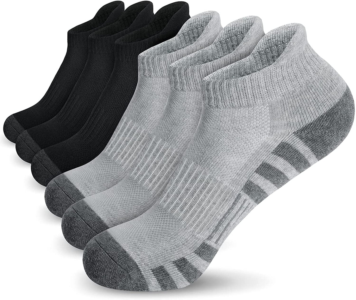 KASTWAVE Athletic Running Socks, Ankle Socks Low Cut Athletic Cushioned Running Tab Socks 6 Pack, Cushioned Breathable Low Cut Sports Tab Socks for Men and Women