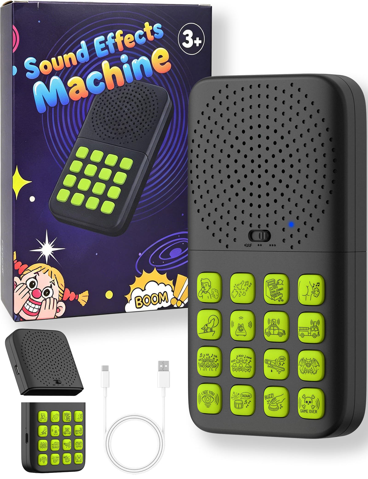 ZONEY Sound Effects Machine, Rechargeable Separable Prank Toys for Kids, 16 Hilarious Sounds, Birthday Holiday Stuffers for Teens, 6 7 8 9 10 Year Old Gifts, Fun Toys for Ages 8-13 Years (Black)