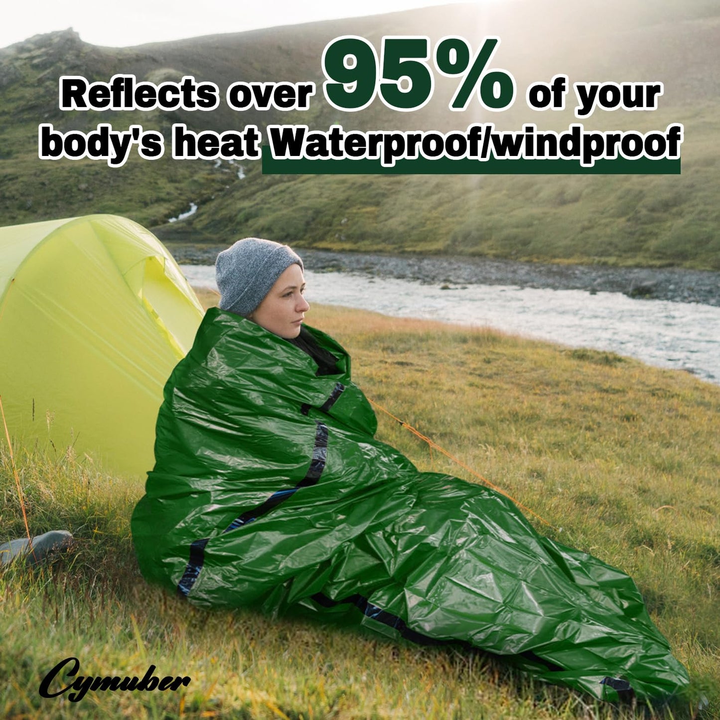 Emergency Sleeping Bag Survival Bag, Cymuber Portable Waterproof Thermal Bivy Sacks Tac Bivvy Bags,Camping Mylar Sleeping Bag Survival Gear Emergency Blankets Survival Shelter