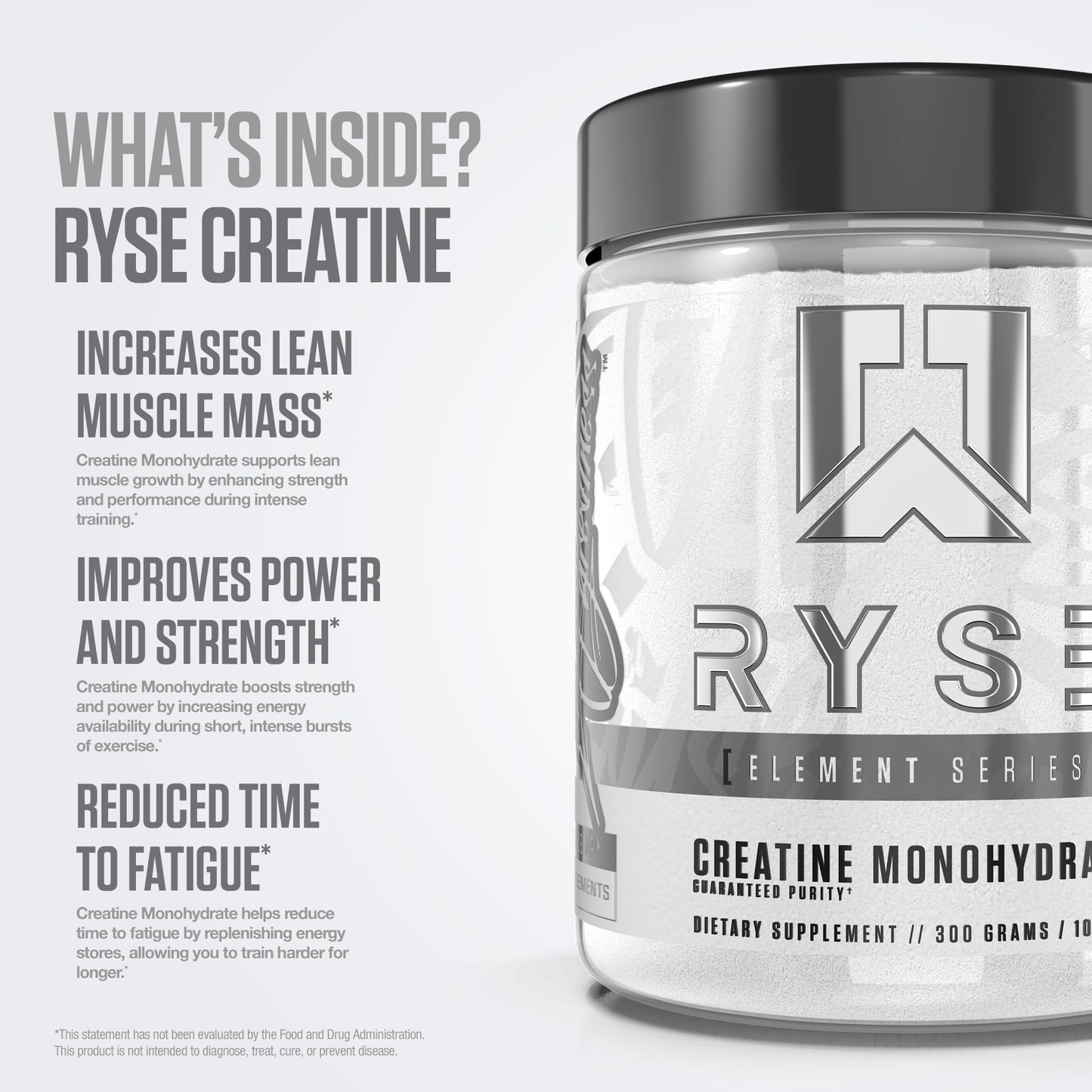 RYSE Creatine Monohydrate Powder - Unflavored - Supports Men & Women Lean Muscle Growth, Strength, Power, and Endurance - Helps Reduce Fatigue and Improve Workout Recovery - 60 Servings - Medaid International
