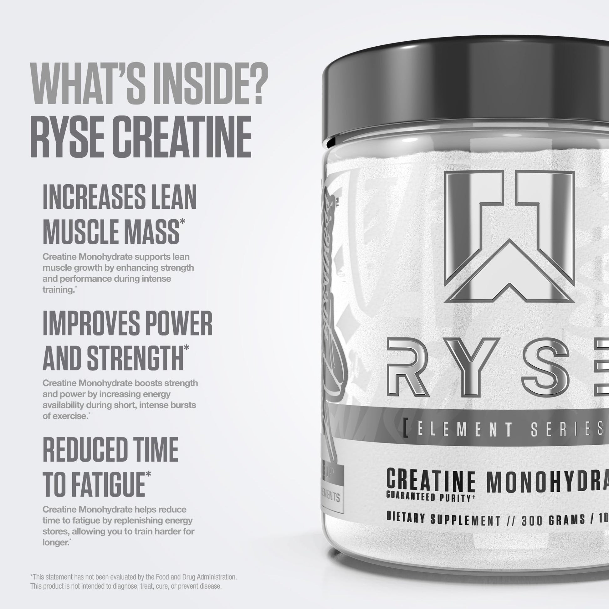 RYSE Creatine Monohydrate Powder - Unflavored - Supports Men & Women Lean Muscle Growth, Strength, Power, and Endurance - Helps Reduce Fatigue and Improve Workout Recovery - 60 Servings - Medaid International