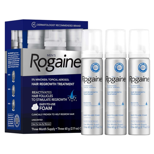 Men’s Rogaine 5% Minoxidil for Men Foam, Clinically Proven Regrowth for Thinning Hair, Topical Hair Loss Treatment, Unscented Topical Aerosol, Results in 8–16 Weeks, 3-Month Supply, 3 x 2.11 oz - Medaid International